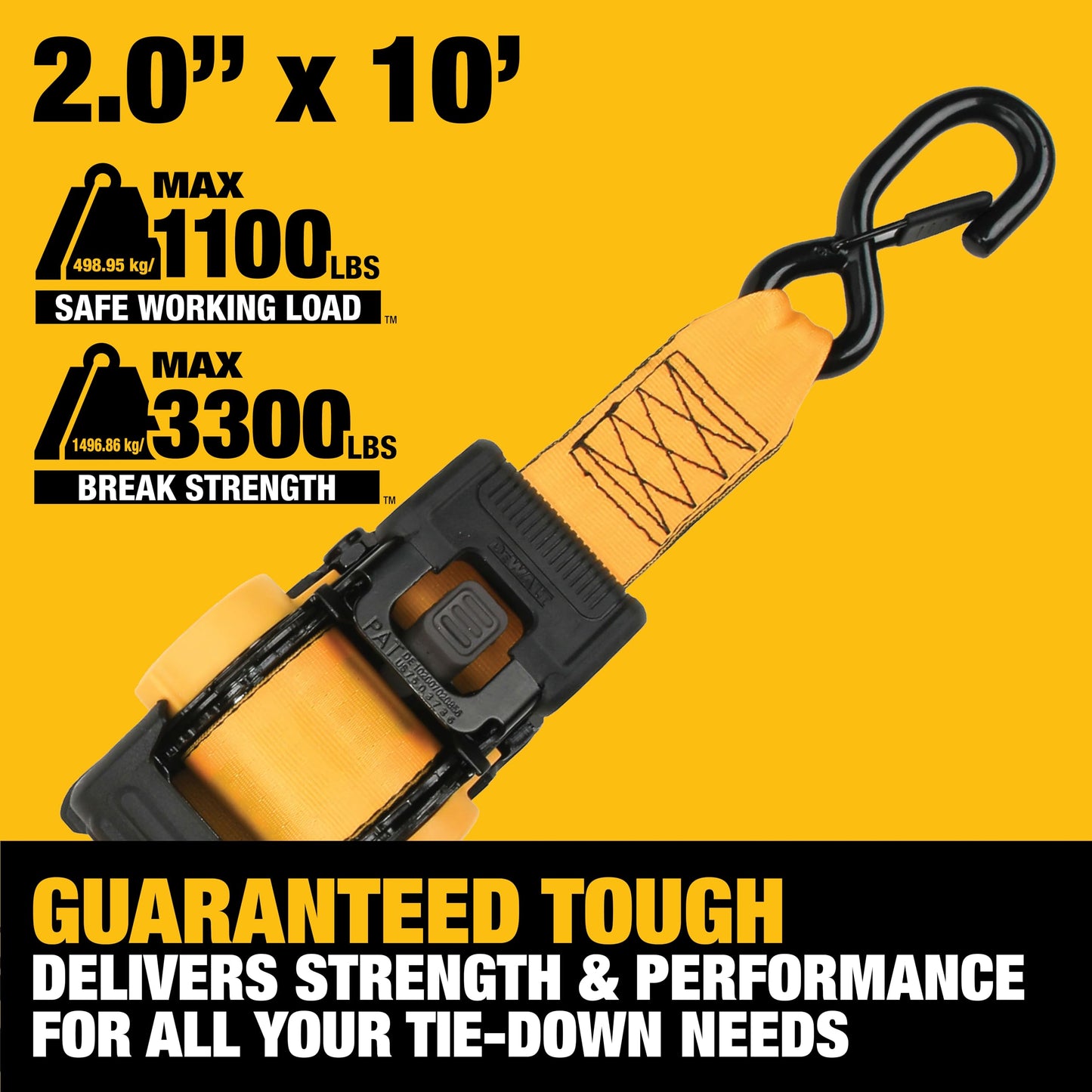 DEWALT DXBC9002-2X 8-Piece Kit with 2” x 10’ Auto Retractable Ratchet Straps (3,300 lb Break Strength) and 1.7" x 18" Premium Soft Loops (11,000 lb Break Strength)
