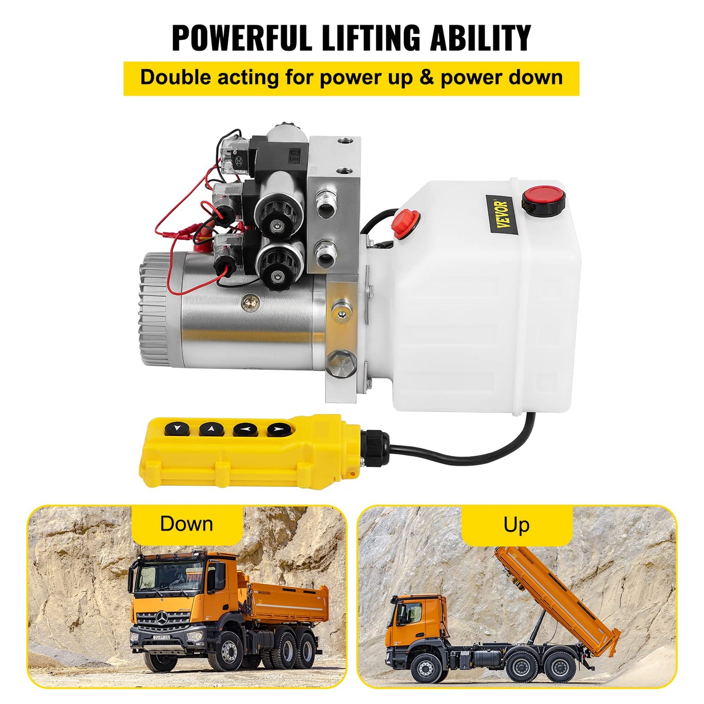 VEVOR Hydraulic Pump Double Acting 4 Way Hydraulic Power Unit Double Solenoid Hydraulic Power Pack 12V DC Hydraulic Power Pump with 4.5Liter Reservoir for Dump Trailer Car Lifting