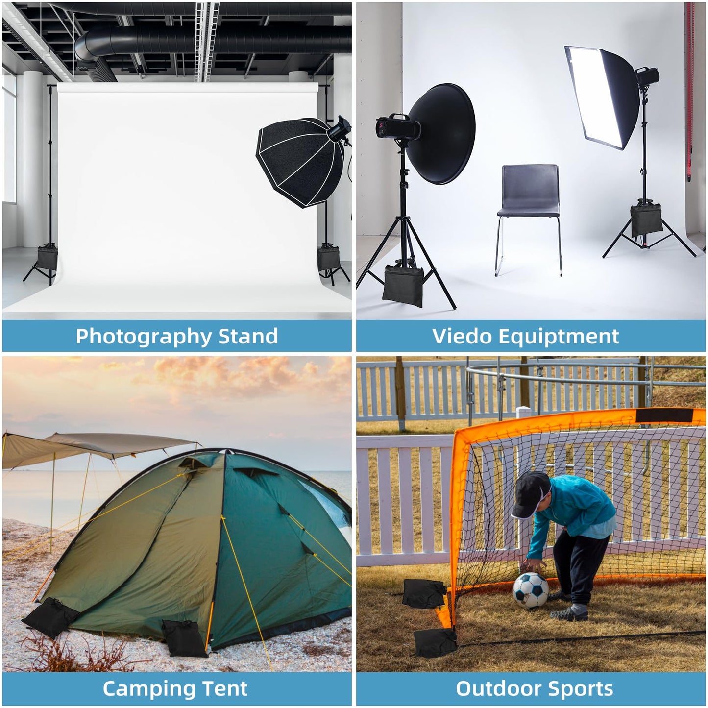 ifkdnr Sandbags 4 Packs with 4 PE Bags, Heavy Duty Sand Bags, Sand Bags for Weight with Zipper and Buckle Straps for Support Light Stand, More 2/4/6/8/10/12 Packs Sand Bag to Choose.