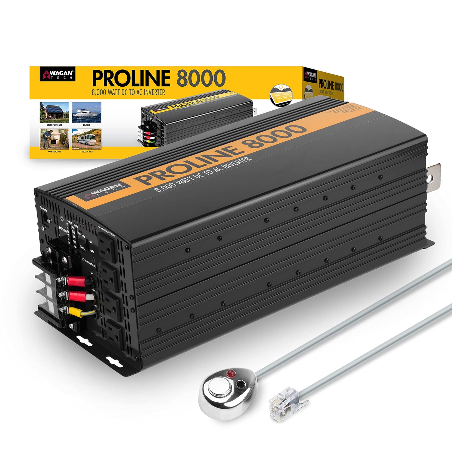 Wagan EL3746 12V 8000 Watt Power Inverter with Remote Control, 16000 Watt Surge Peak, Proline 12 Volt Power Converter for Home RV Camping Van Life Off Grid