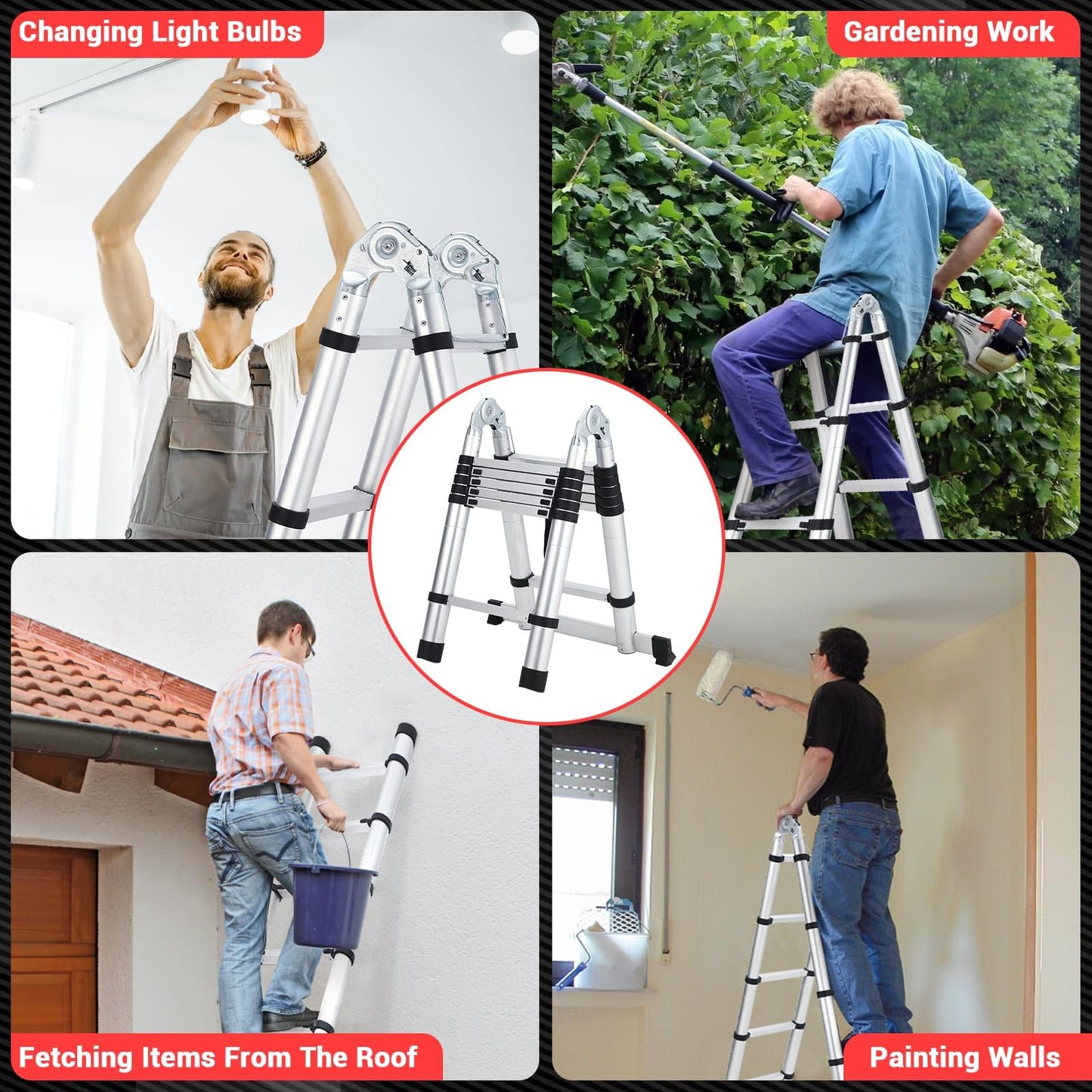 18.5 ft Aluminium Telescoping Ladder, Multi-Use a-Frame Collapsible Ladder with Non-Slip Feet and Stabilizers, Portable & Lightweight, Ideal for Household, Outdoor Working and Garden Use