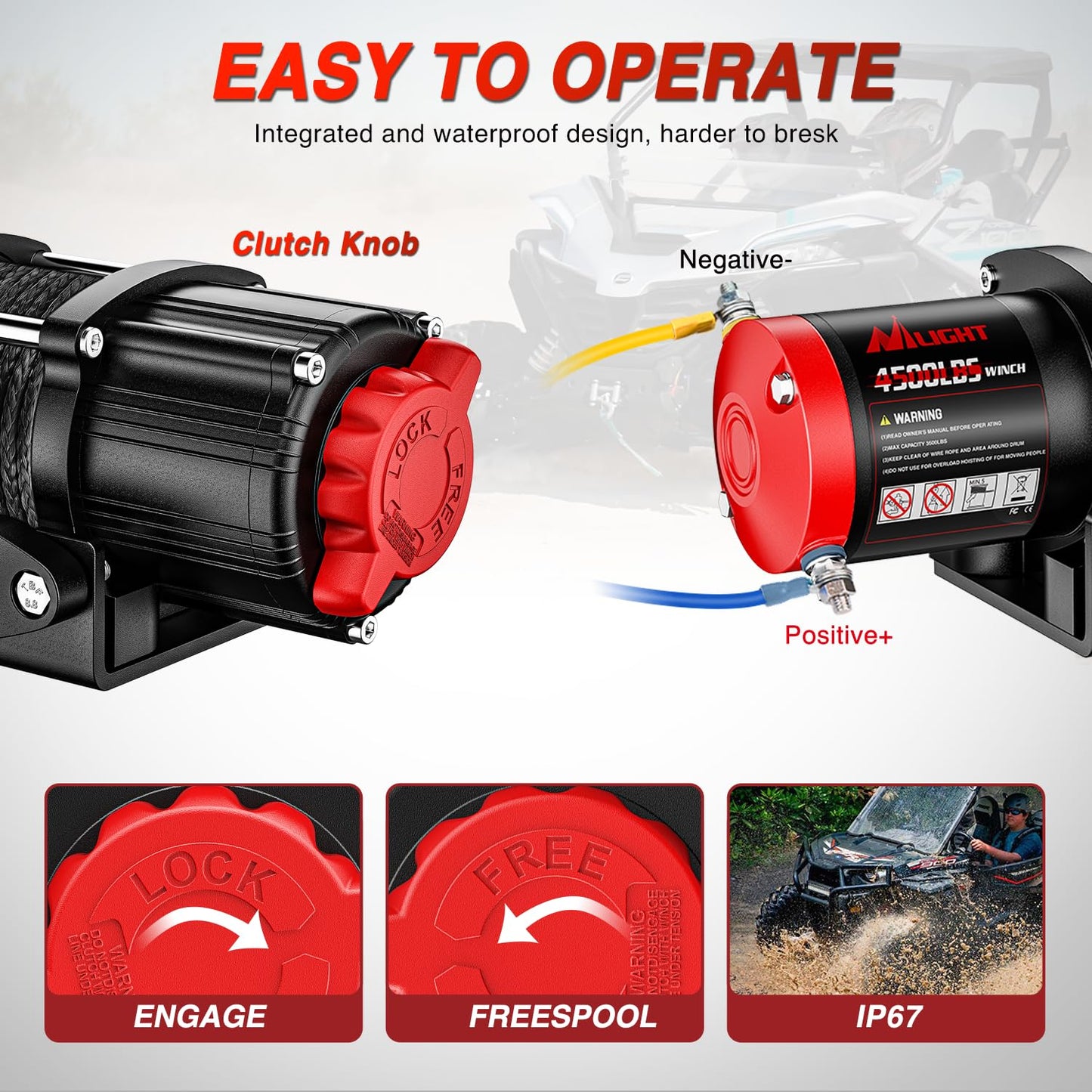 Nilight ATV UTV Electric Winch 12V 4500 lb Winches for Towing Trailer Truck Jeep Off Road Portable Waterproof IP67 Winch with Synthetic Rope Wireless & Wired Remote Control Hawse Fairlead Mount Plate
