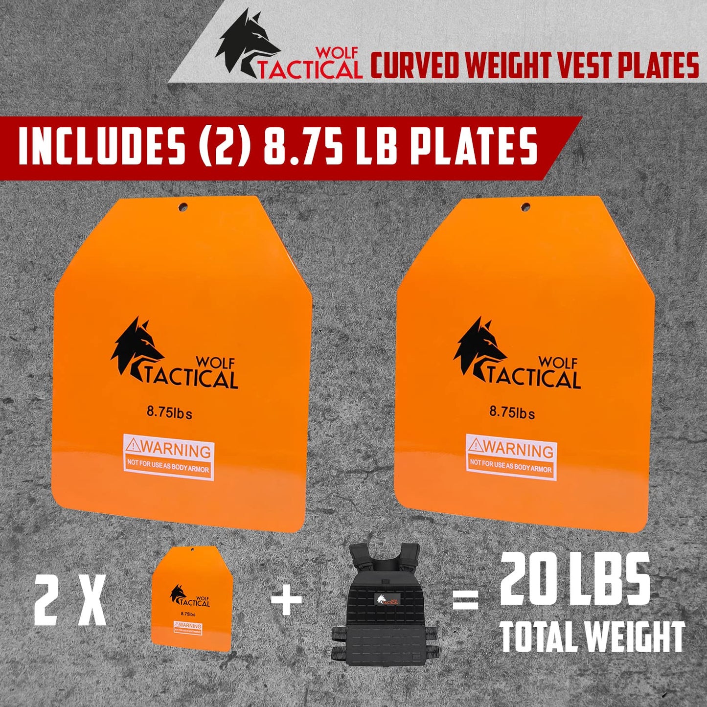 WOLF TACTICAL Curved Weight Vest Plates – 5.75/8.75/14.5LB Pairs – Contoured Ergonomic Fit – WODs, Strength Training, Running, Heavy Workouts