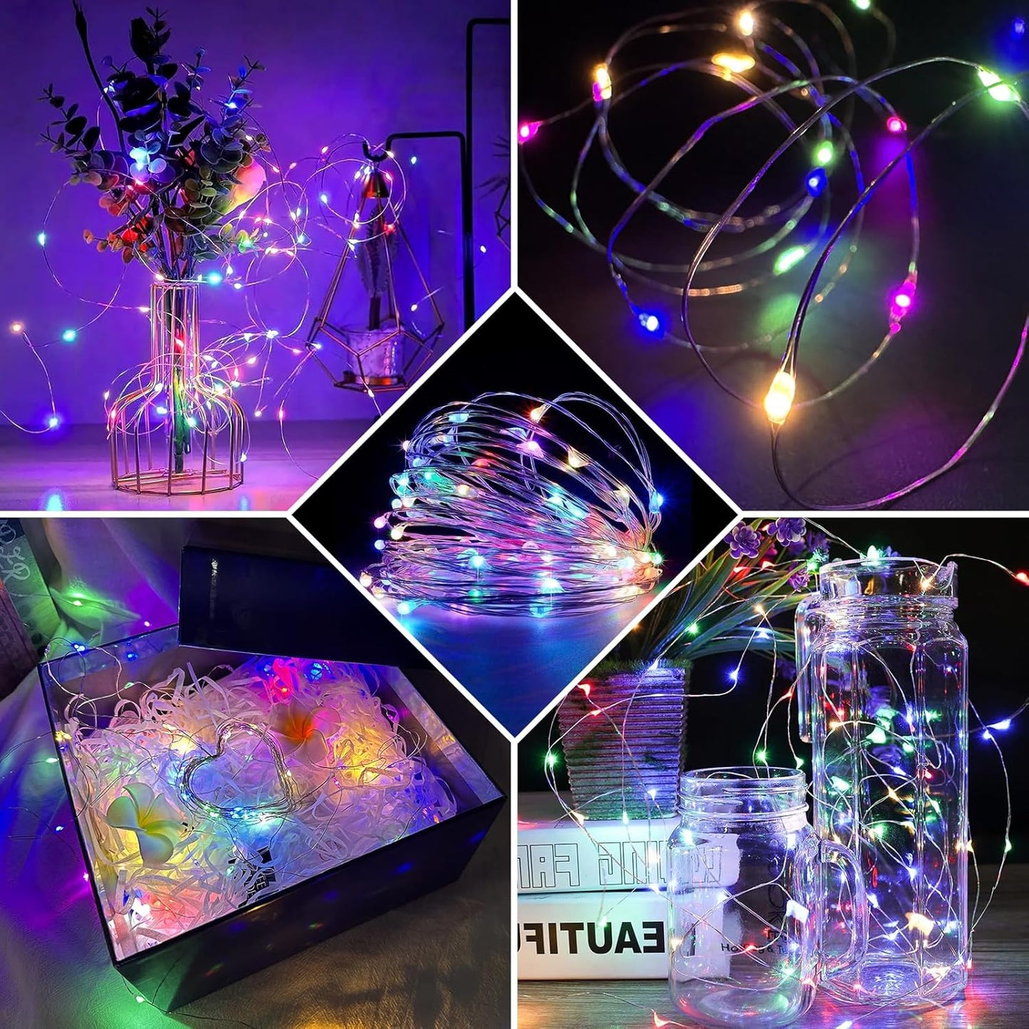 Skiennix 12 Pack Fairy Lights - 7Ft 20 LED Twinkle String Lights | Waterproof & Battery Operated for Parties, Weddings, Christmas & More - Rainbow & Blue
