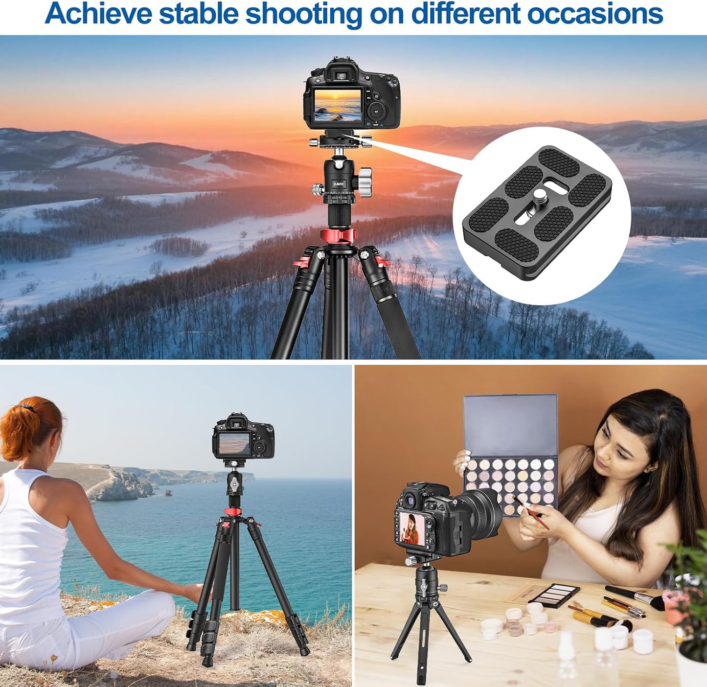 CAVIX 60mm (37g) 1/4Screw (PU-60) Aluminum Alloy Universal Arca-Swiss Quick Release Plate, Compact & Lightweight