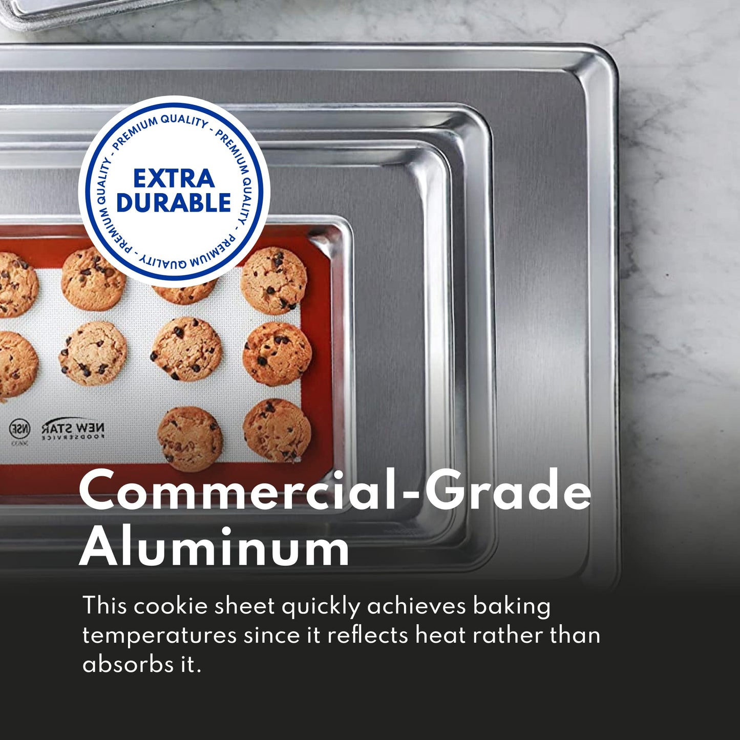 New Star Foodservice Commercial-Grade 18-Gauge Aluminum Sheet Pan/Bun Pan (9 2/3 W x6 2/3 L x1 H (1/8 size))