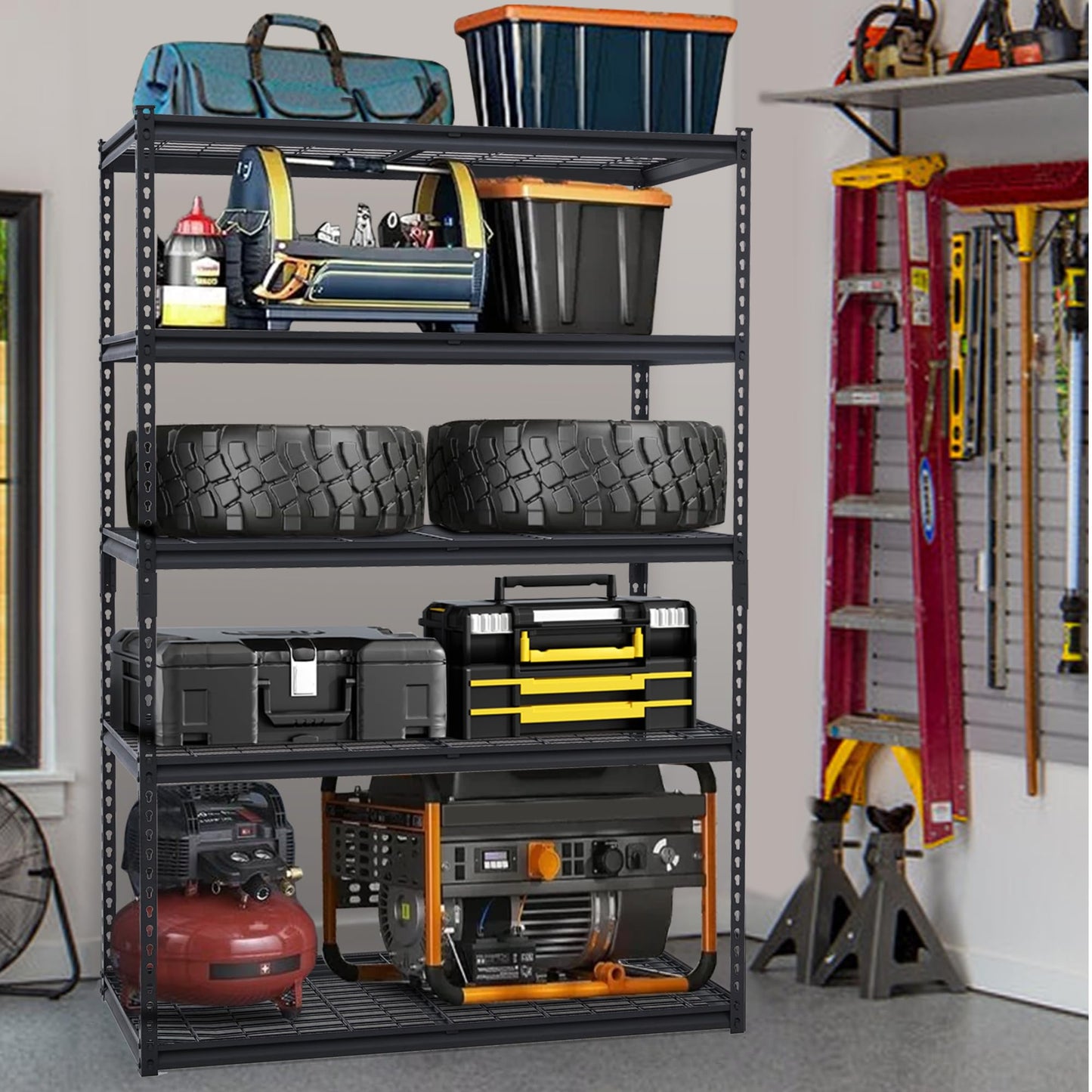 GarveeTech Heavy Duty Garage Shelving Unit, 48 in L x 24 in W x 72 in H Adjustable Storage Shelves, 2500 LBS Load Capacity, Durable Metal Shelves for Garage Organization, Basement, Workshop