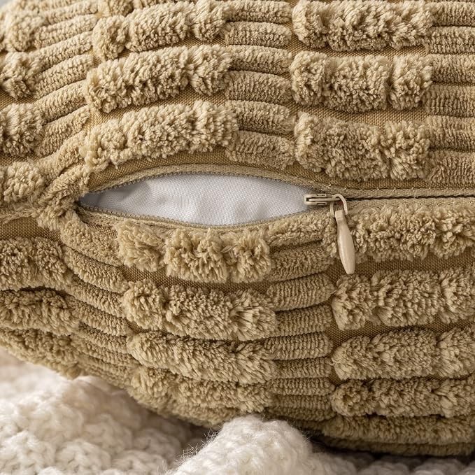 MIULEE Pack of 2 Corduroy Decorative Lumbar Throw Pillow Covers 20x12 Inch Soft Boho Striped Pillow Covers Modern Farmhouse Home Decor for Sofa Living Room Couch Bed Khaki