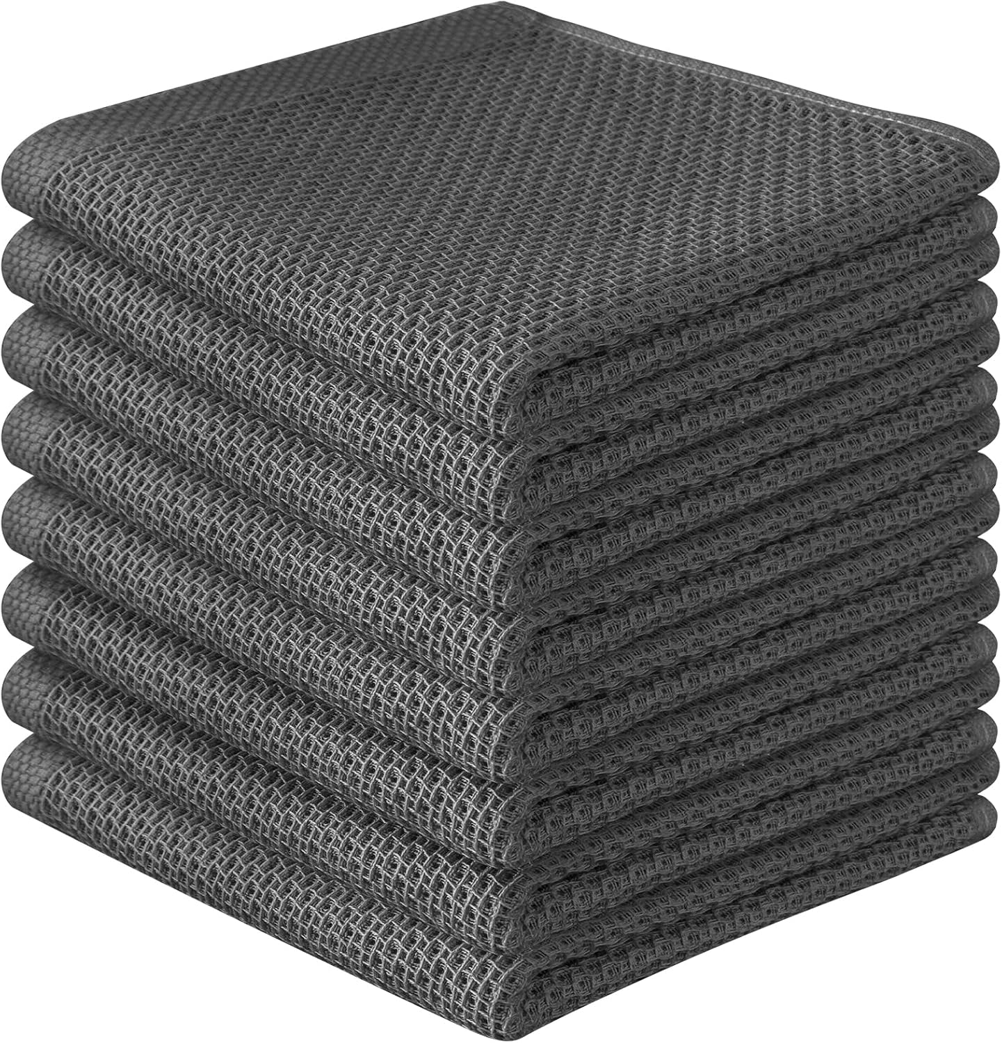 Skiennix 100% Cotton Waffle Weave Kitchen Towels - Ultra Soft & Absorbent, 8 Pack, Dark Grey, 12x12 Inches