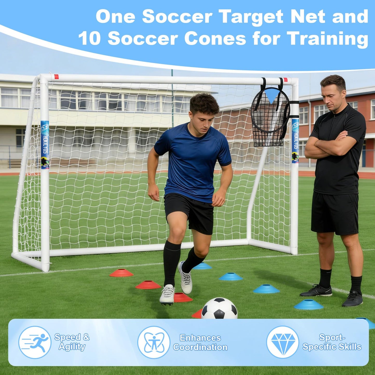 Hokicyos Soccer Goal for Backyard 8×6, 6×4 and 10×6.5 Soccer Goals with Soccer Target Net and Mark Cones, Weatherproof Soccer Goals with One Carry Bag and Net for Adults' Practice or Games