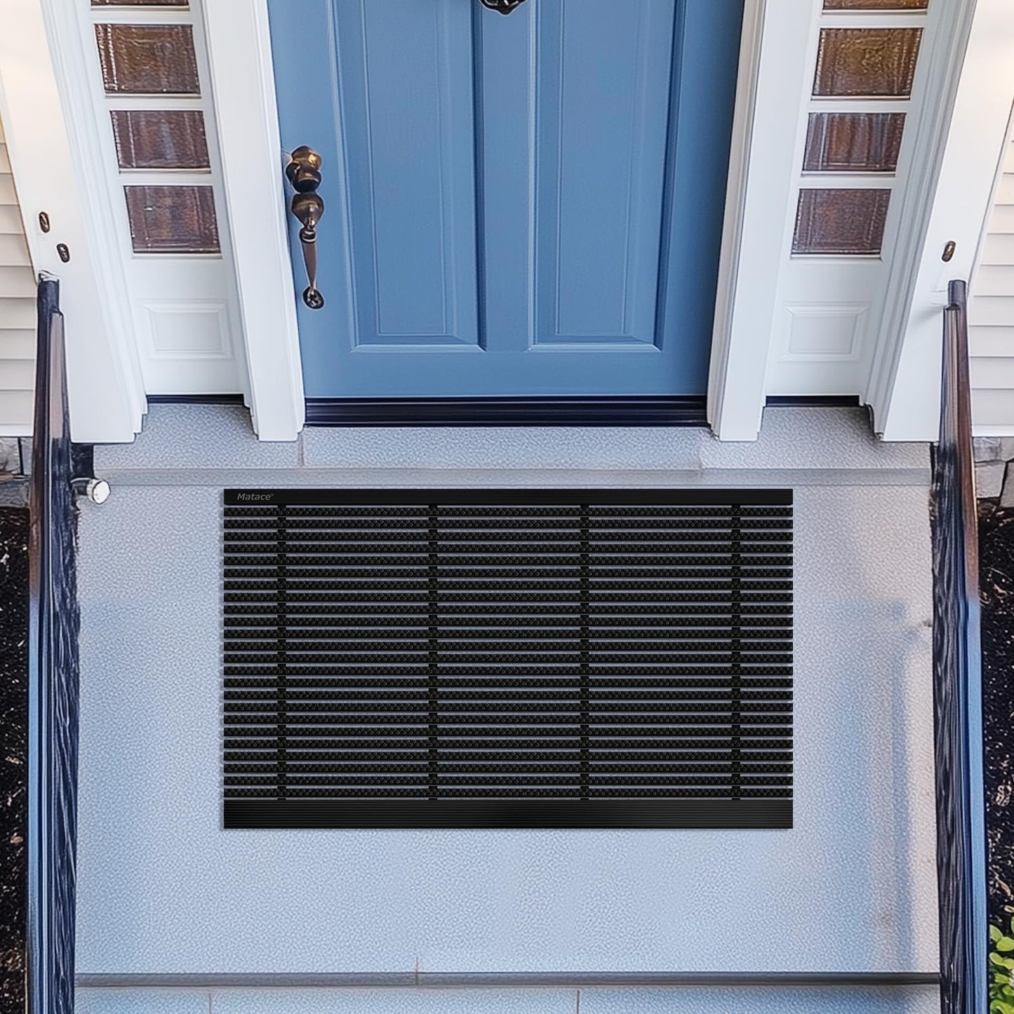 Matace 35.4x22.2 Heavy Duty Aluminum Outdoor Doormat, 100% Nylon Brush, All-Season, All-Weather, Waterproof, Non-Slip, Noiseless, Front Door, Porch, Garage, Mud Room, Patio Entrance Door Mat, Black