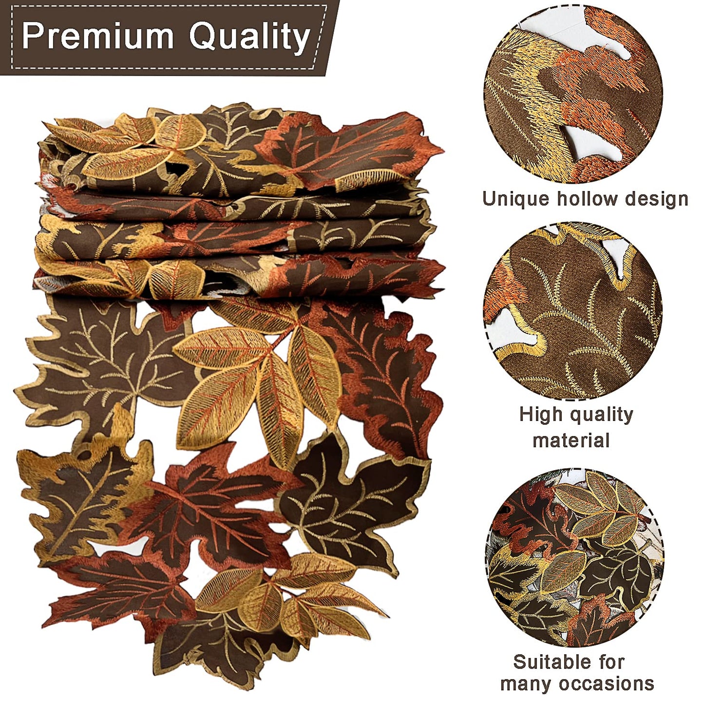 Fall Table Runner 13.7×68.8 Inches with Embroidered Maple Leaves, Thanksgiving Farmhouse Harvest Theme Dinning Coffee Table Decor Autumn Decorations for Home