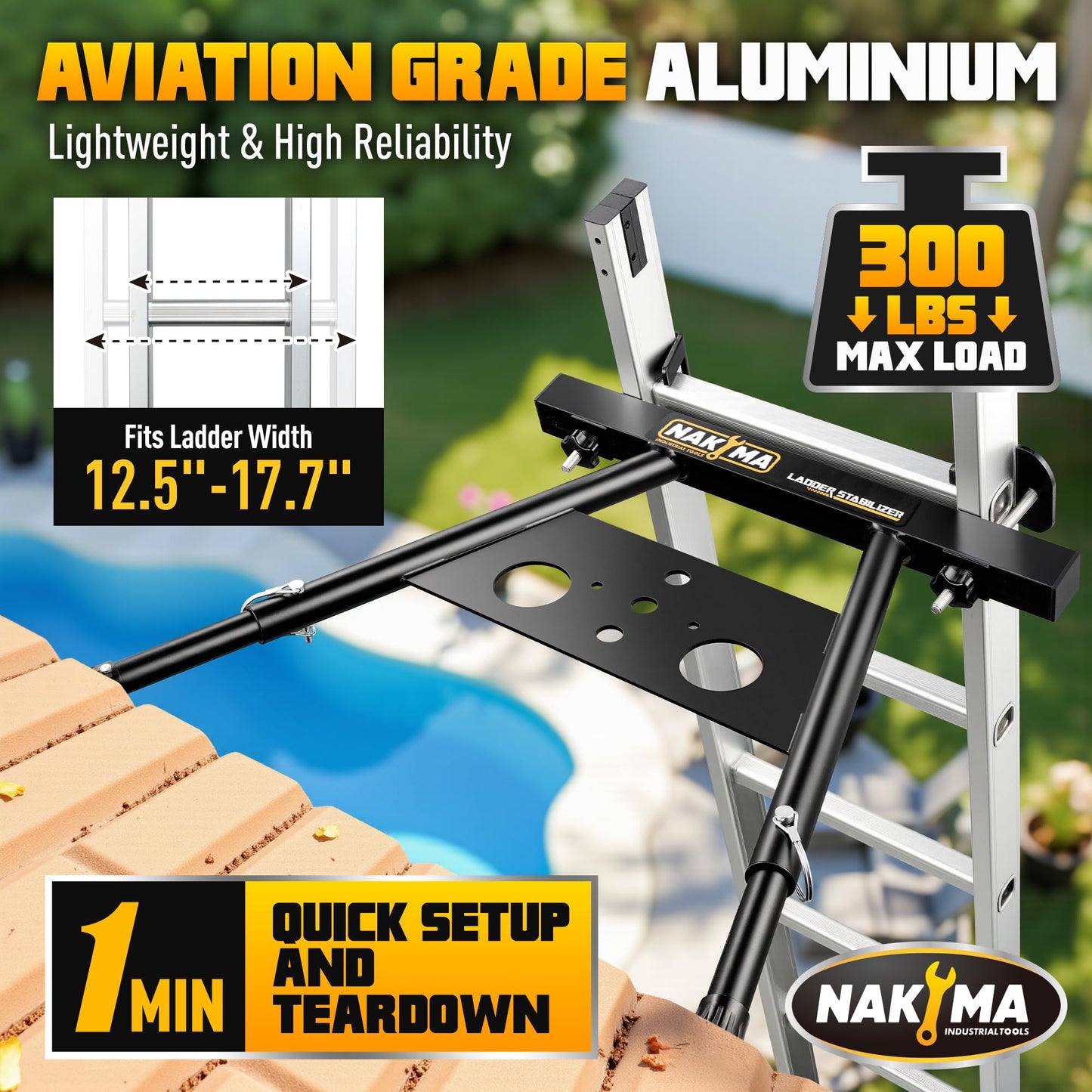 Nakyma Ladder Stabilizer, Ladder Stabilizer for Roof, Wall Ladder Standoff Aviation Grade Aluminium, Adjustable Leg 22-29.5" Ladder Stabilizer withstands 300 LBS Weight Rating