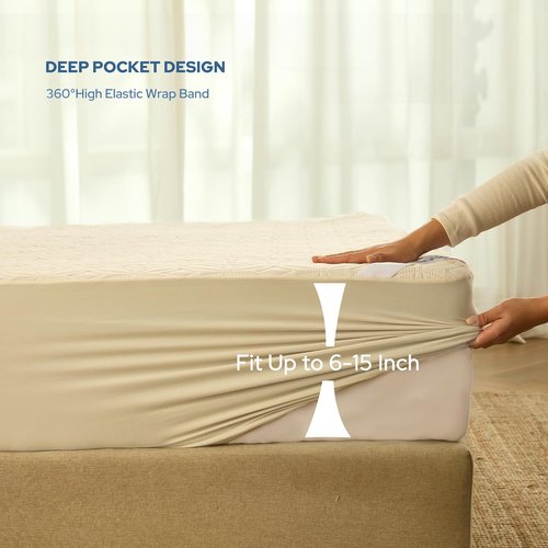 BEDLORE Waterproof Mattress Protector - Noiseless California King Size Pad | Soft, Breathable, Washable Cover (Beige)