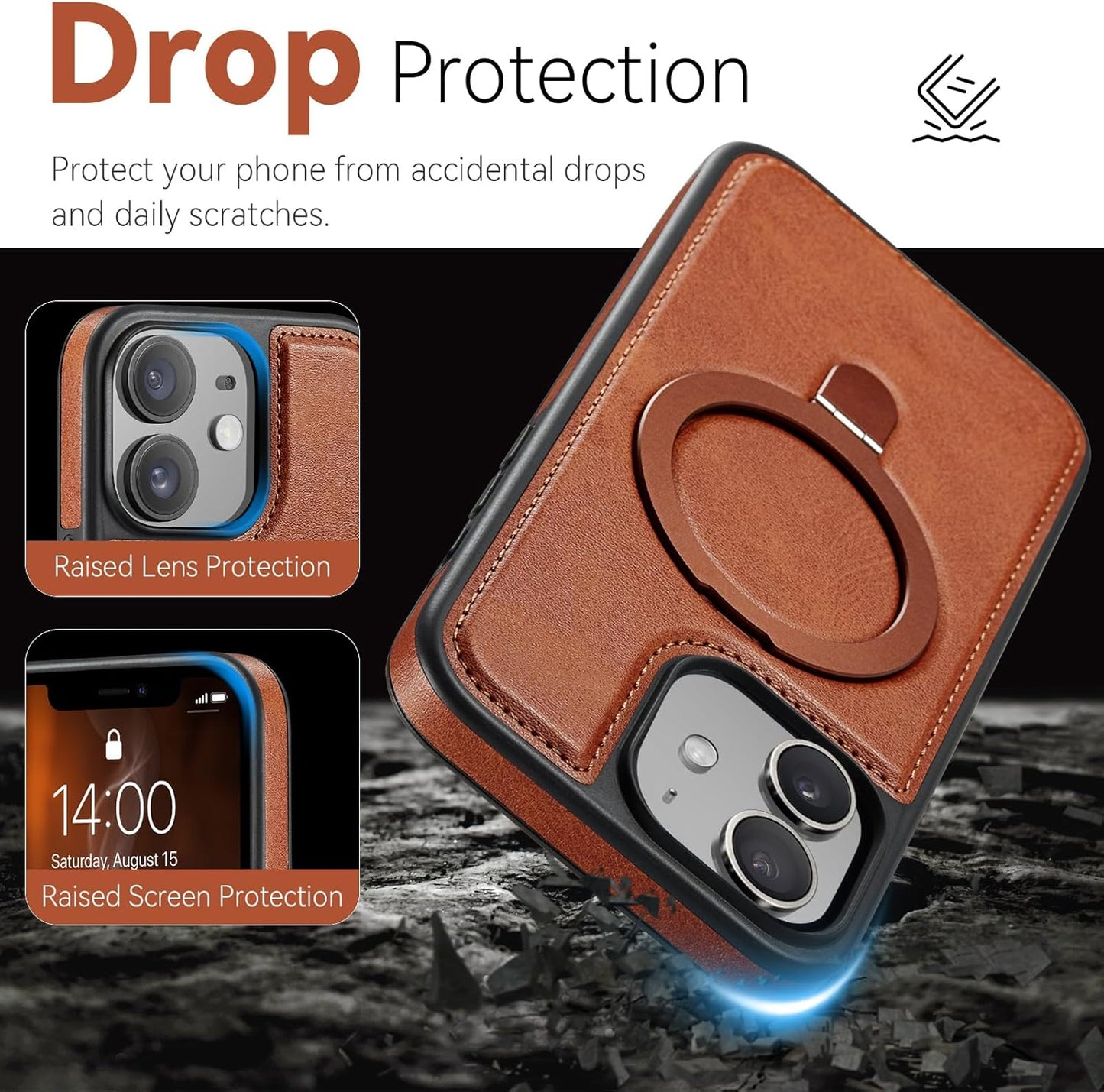 12/12 6.1", for iPhone Pro Case with Stand, Compatible with MagSafe, Slim PU Leather & TPU Drop-Proof Protective