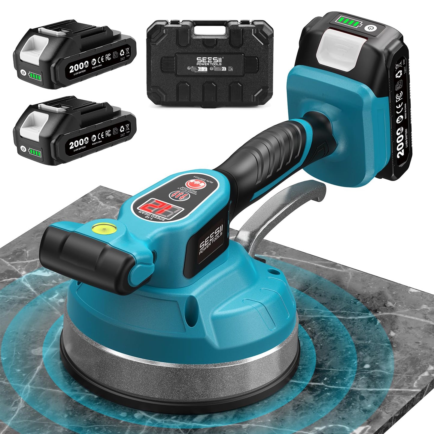 SEESII Tile Vibration Tool 160mm: Vibration Leveling Machine 10-Hours Long Lasting, Tile Vibrator With 12 Speeds For Laying Floor Wall Larger Tiles(6"X6" - 48"X48"), Tile Installers DIYer (KP-160B)