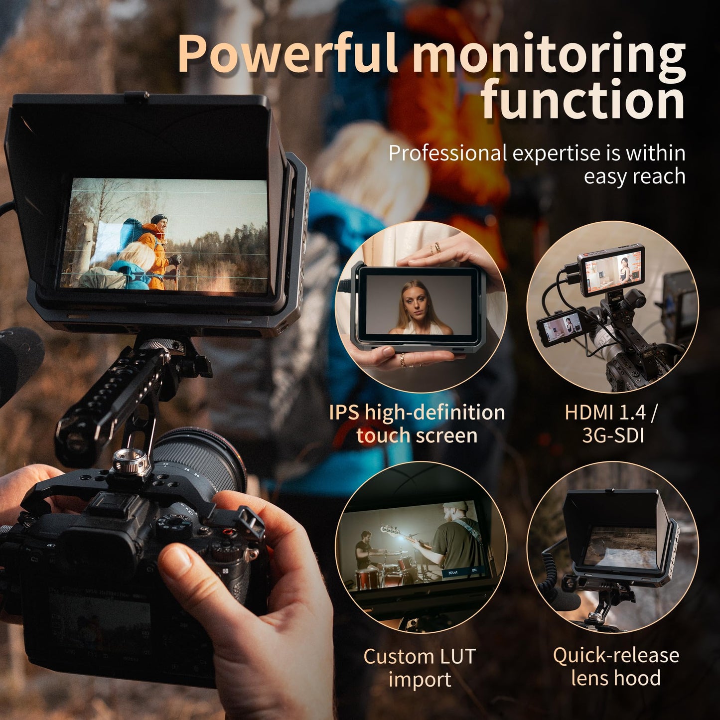 VILTROX 6'' Camera Field Monitor 4K 2000Nits Touchscreen Camera Monitor, Full HD 1920x1080 Video Monitoring, 3D Lut, RGB Parade, Focus Peaking, with Sunshade Hood and Battery for Sony Canon Nikon
