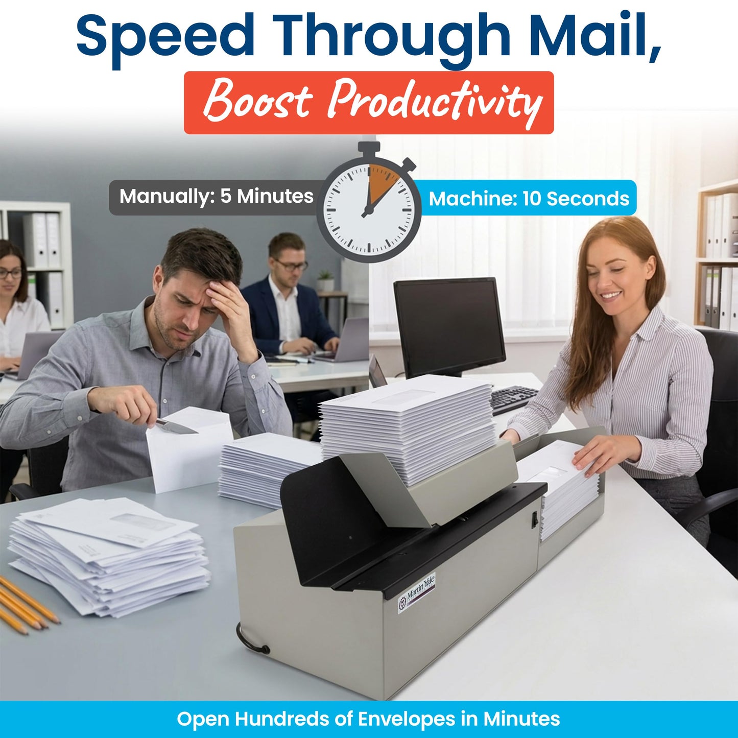 Martin Yale 62001 Deluxe High-Speed Letter Opener, Gray, Up To 17,500 Envelopes per Hour, Accepts a 6" Tall Stack of Envelopes, 500,000 per Month Capacity