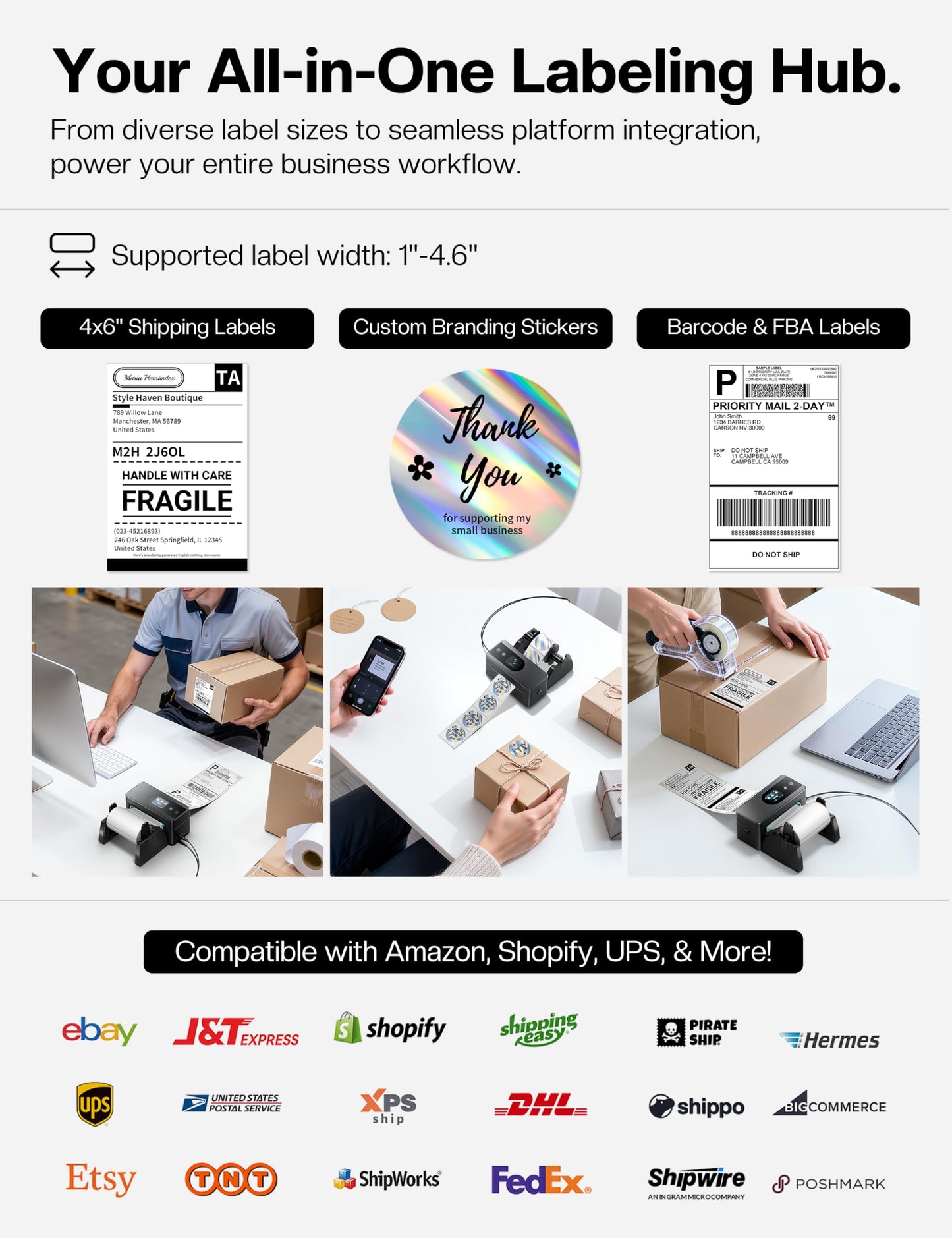 Phomemo Thermal Label Printer Upgraded with Touchable Screen, Shipping Label Printer for Small Business, 4x6 Wireless Thermal Label Printers for Shipping Package, Compatible with Amazon, Shopify, USPS