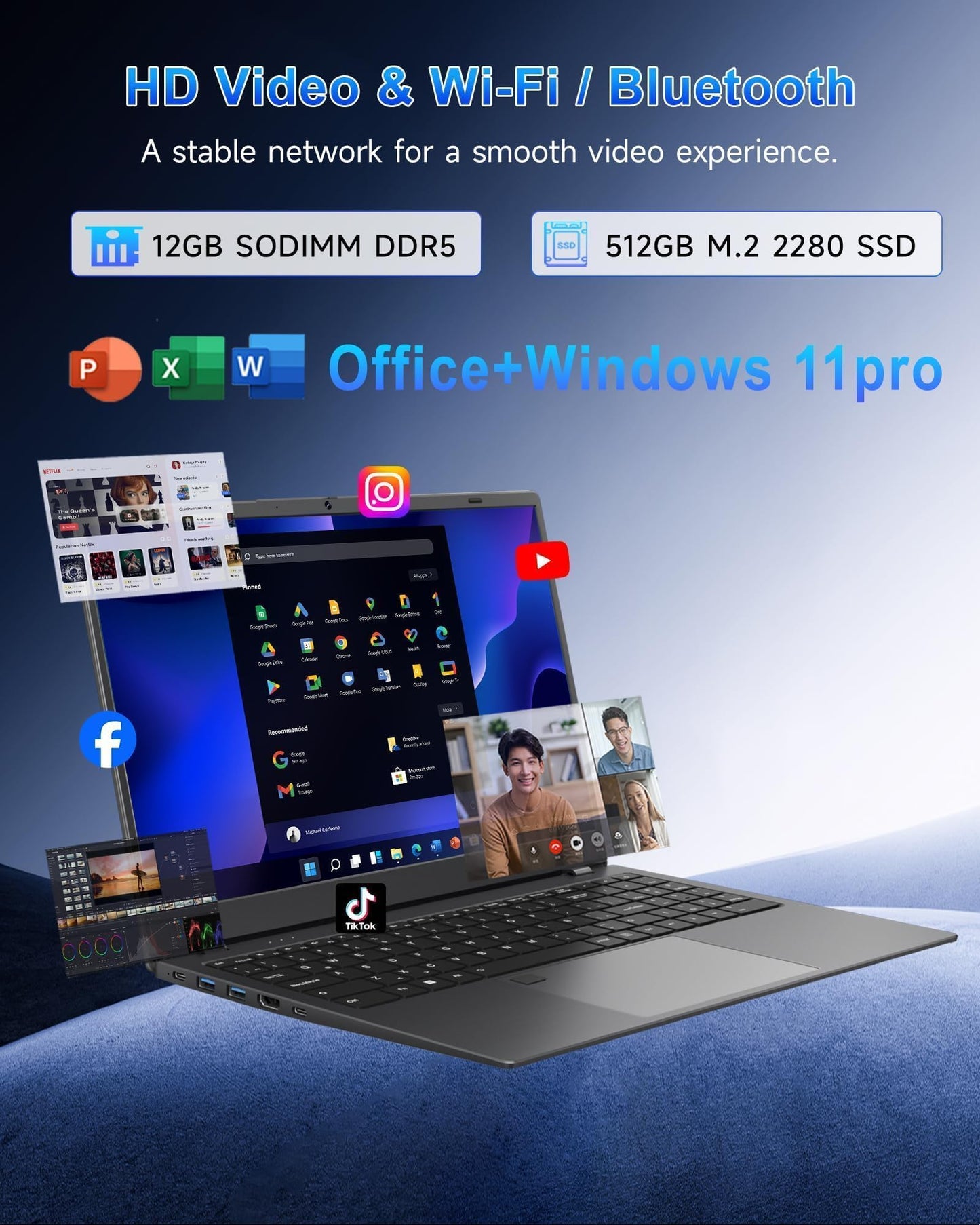 Zrasu Laptop with 12GB RAM 512GB SSD, 15.6 Inch FHD Laptop Computer, N95 Processor(up to 3.4GHz), Backlit Keyboard, Fingerprint Unlock, WiFi 6, Bluetooth 5.3