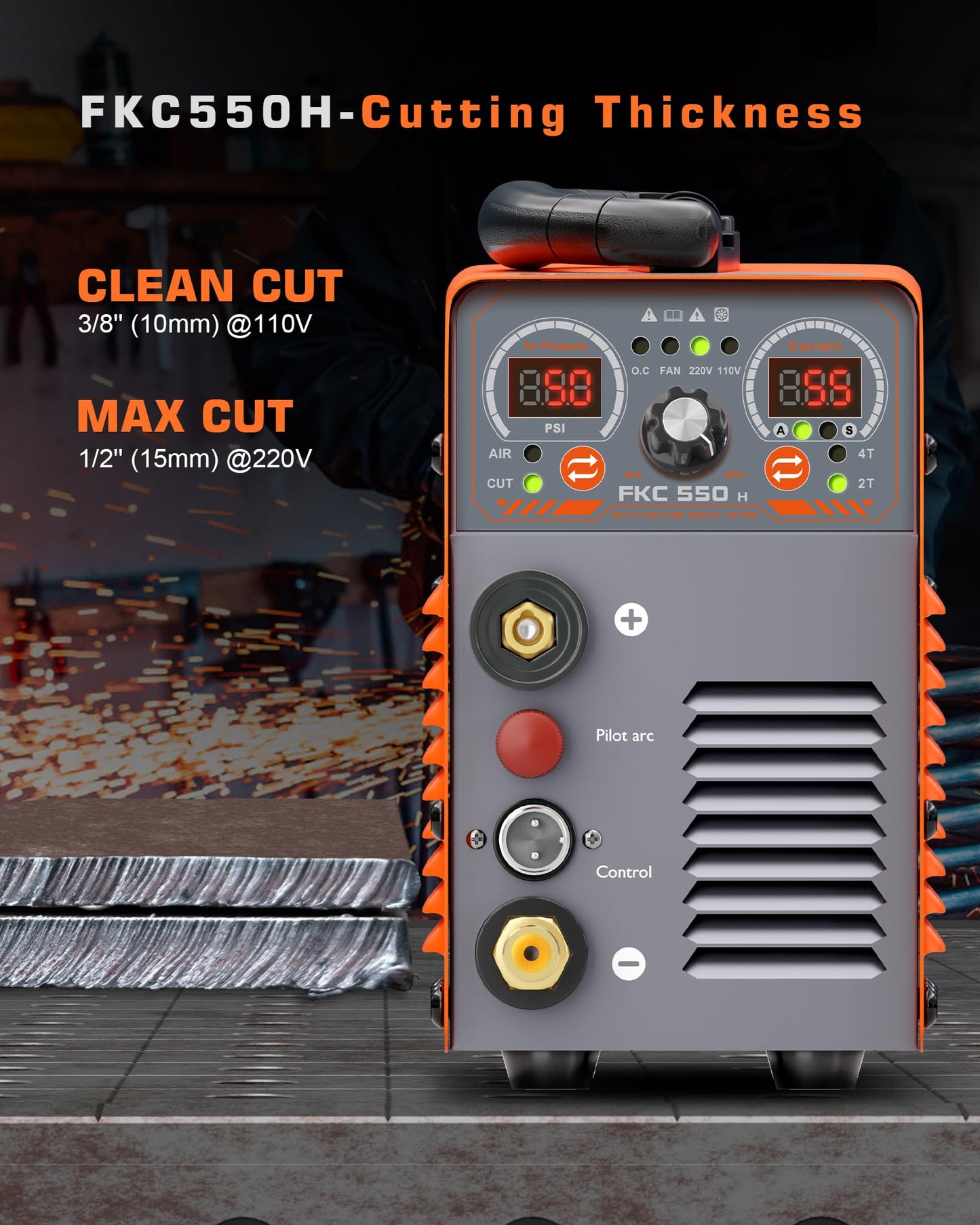 FEIFANKE 55A Plasma Cutter, Dual Voltage 110V/220V, High-Frequency Non-Touch Pilot ARC Plasma Cutting Machine, 3/4" Max Cut, 1/2"Clean Cut, 2T/4T, Post Flow Cooling, Best for Beginner