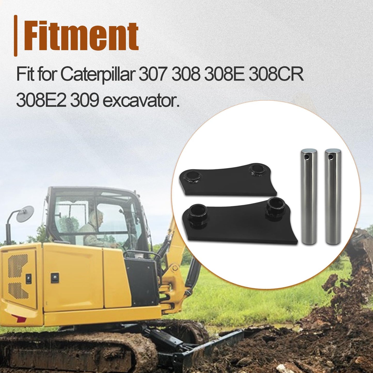 ShareZem 50mm Bucket Attachment Ear Weld on 12“ C-C A Pair with Pins and Screws for Caterpillar 307 308 309 Mini Excavator