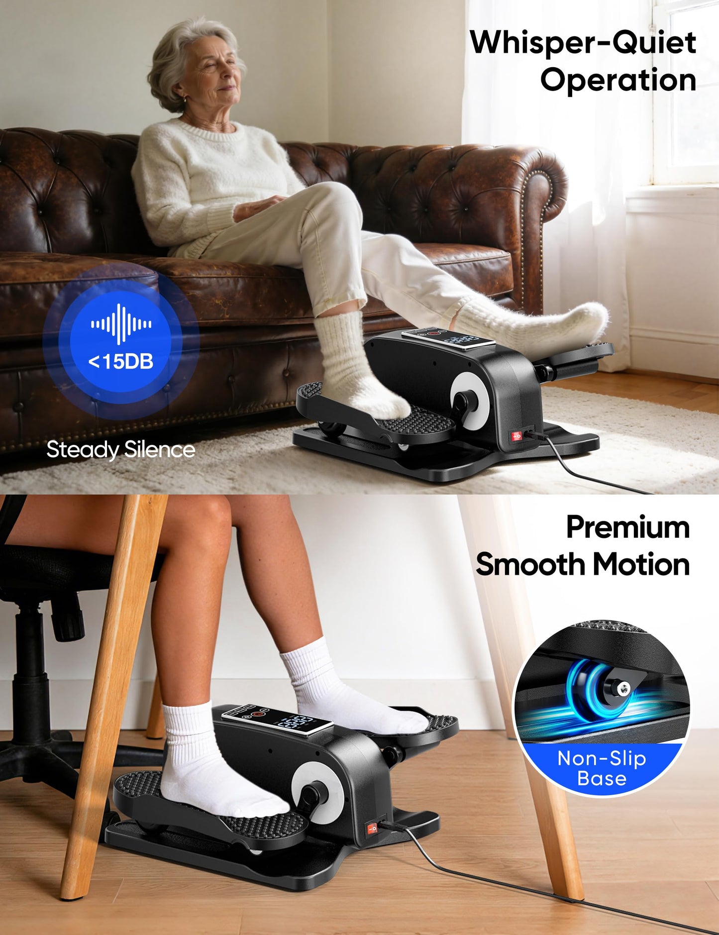Under Desk Elliptical Machine for Senior, Quiet Motorized Leg Exerciser with Smart Remote, Pedal Exerciser with 12 Adjustable Speeds for Auto/Manual Modes, LCD Monitor, Easy to Use for Home Office