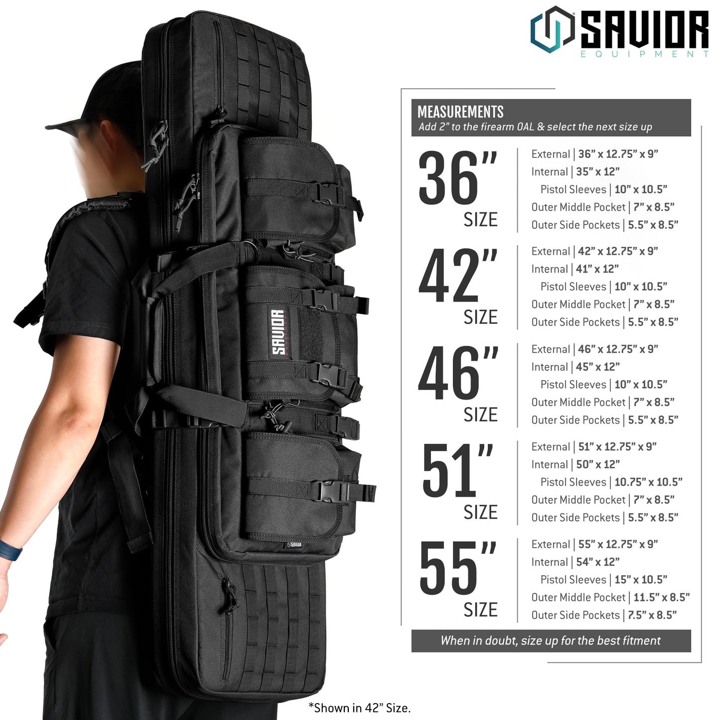 Savior Equipment American Classic Tactical Double Long Gun Bag Pistol Transportation Case w/Backpack Strap, 55 Inch Obsidian Black