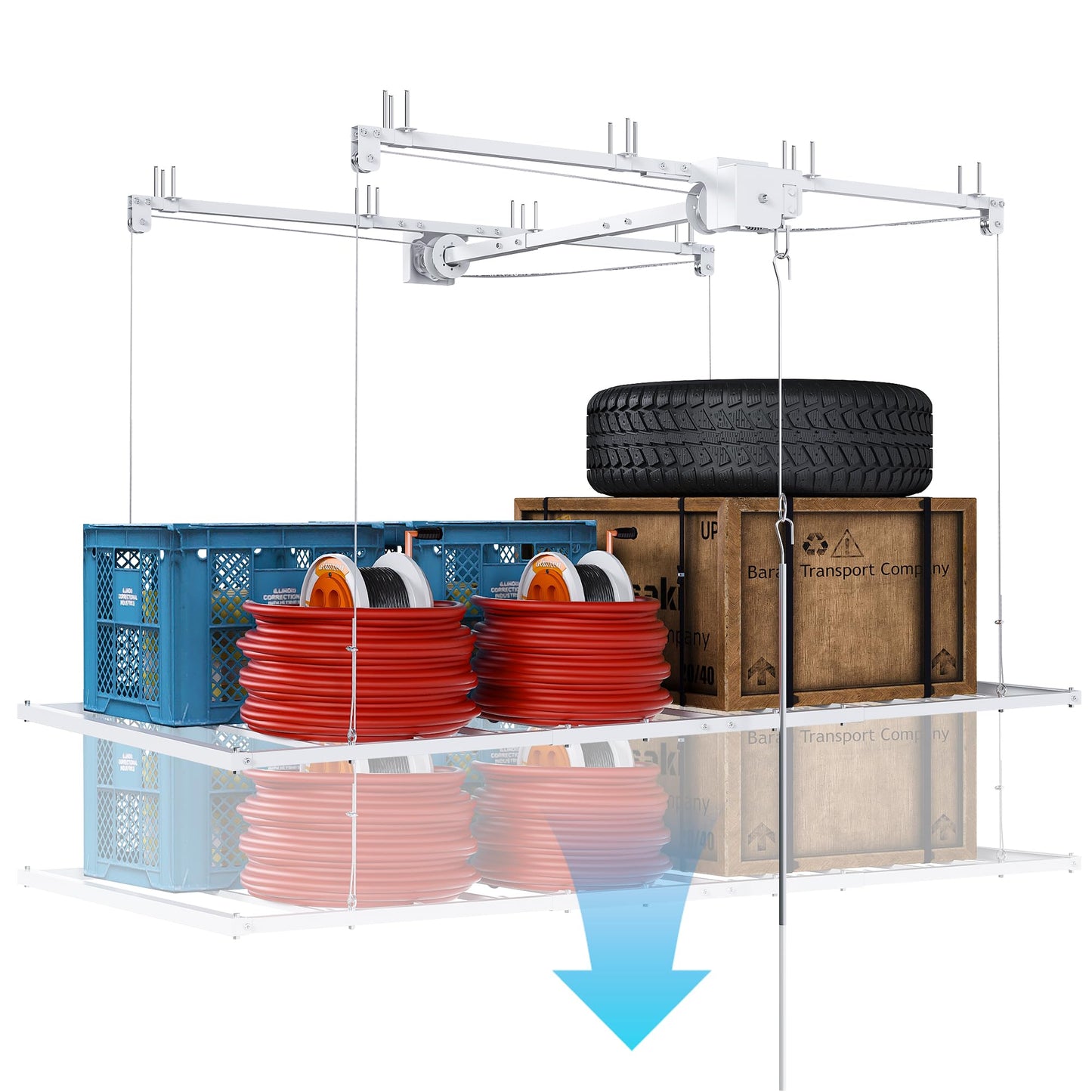 Leavader Manual Garage Storage Lift 3x6 FT for 10-12 ft Ceilings, Crank Down Overhead Storage Rack with Safety Lock, Heavy Duty Steel Garage Ceiling Storage System, 270LBS Capacity