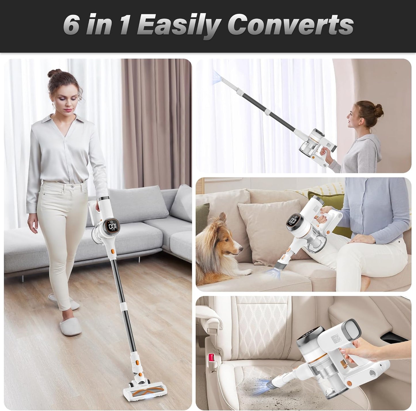 Tikom V500 Cordless Vacuum Cleaner - 40000Pa Suction Power, LED Touch Screen, Lightweight Design for Pet Hair & Hard Floors