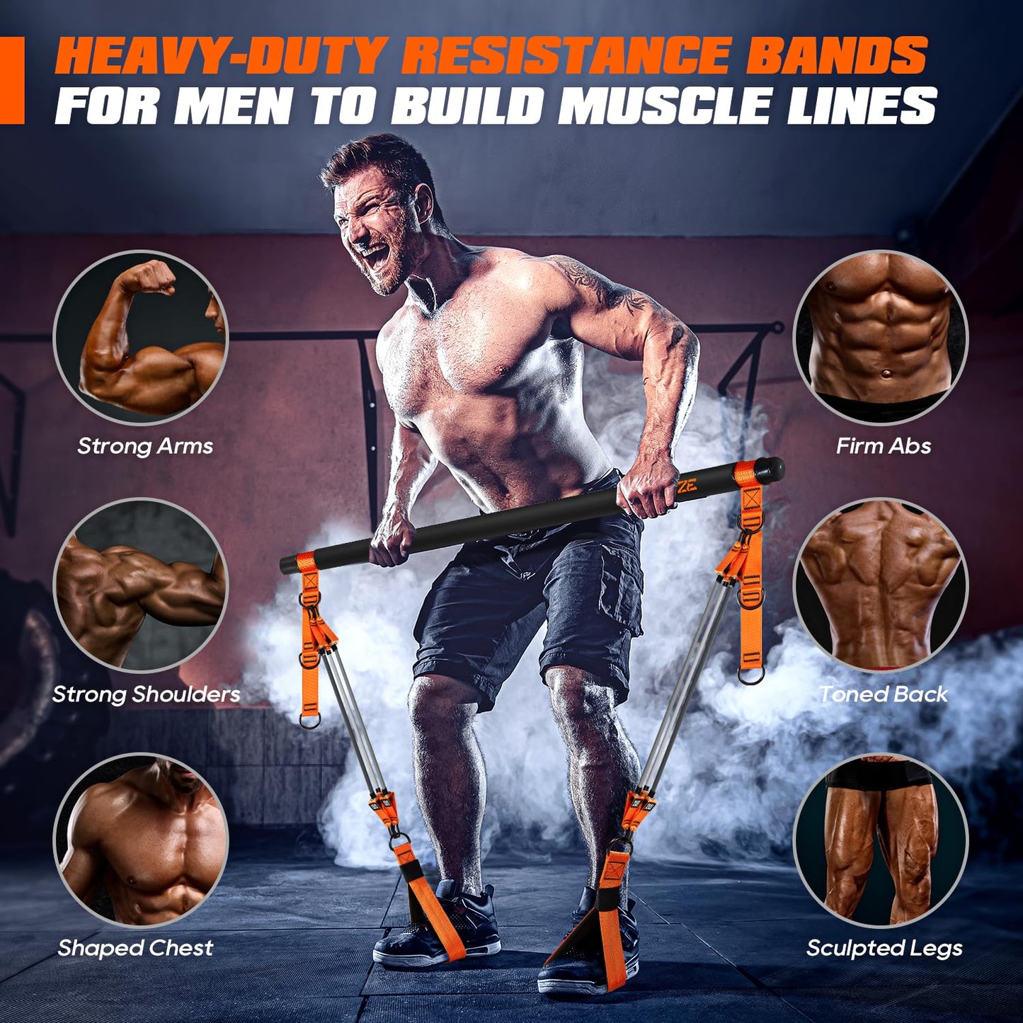 KUTIZE Pilates Bar Kit with Resistance Bands, Heavy Duty Pilates Equipment for Men, Training Bands with Handles for Legs, Hip, Back, Arm, Abs, Chest, Shoulders, Portable Home Gym Workout Equipment