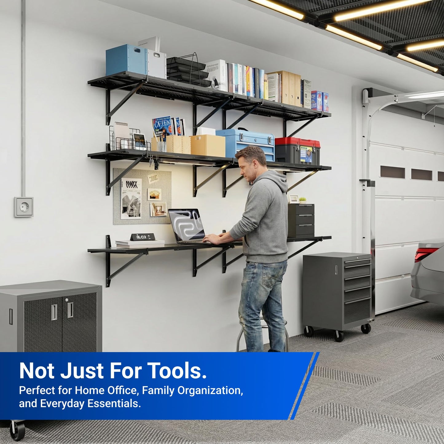 FLEXIMOUNTS 2-Pack 1x6ft Garage Shelving 14-inch-by-68-inch Perforated Wall Shelf, Heavy Duty Garage Storage Rack with 1400 lbs Load Capacity, Wall Mounted Organization System for Tools, Heavy Bins