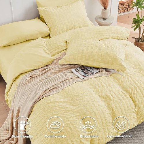 HYMOKEGE King Size Comforter Set - Luxury 7-Piece Bedding Set with Seersucker Design | All-Season Comfort