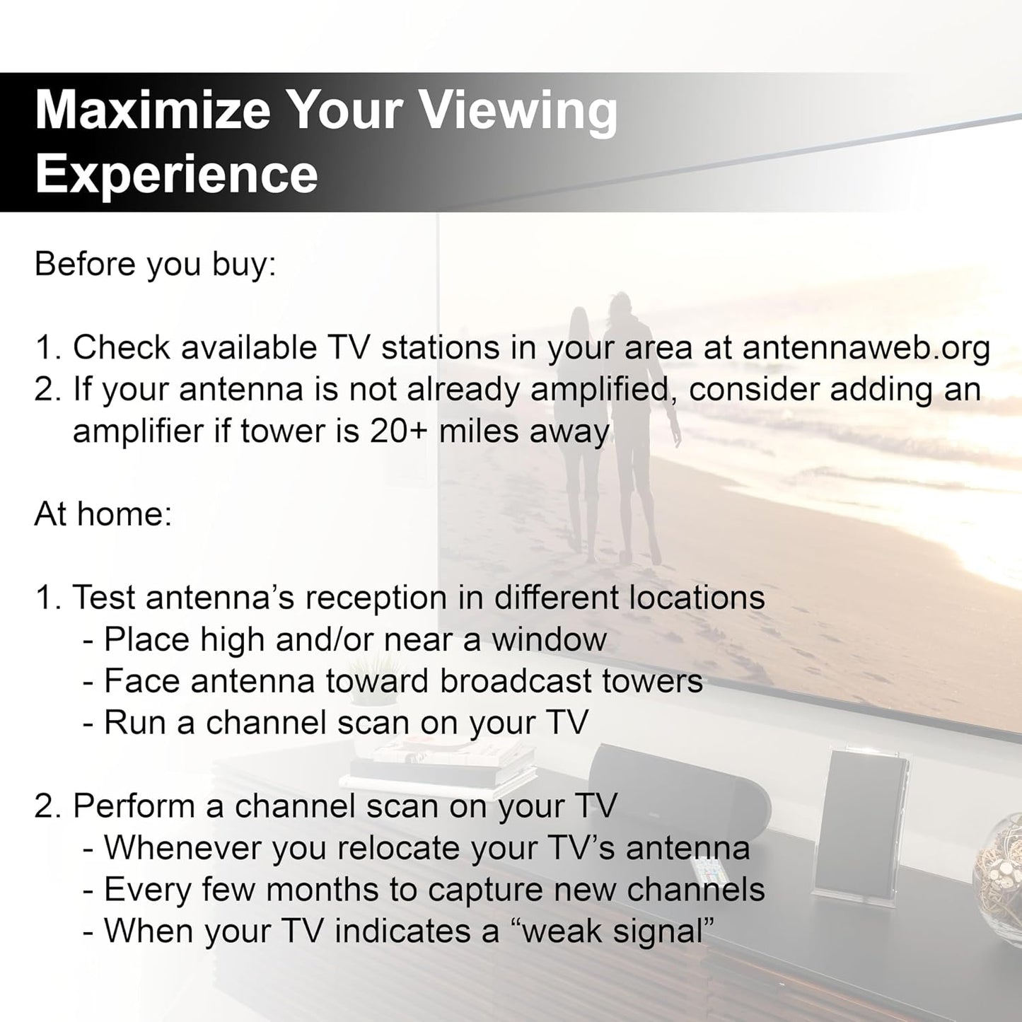 GE 4K 1080p 48732 TV Antenna for Smart TV Indoor, HD Antenna, Supports Signal Reception with Signal Amplifier, Free