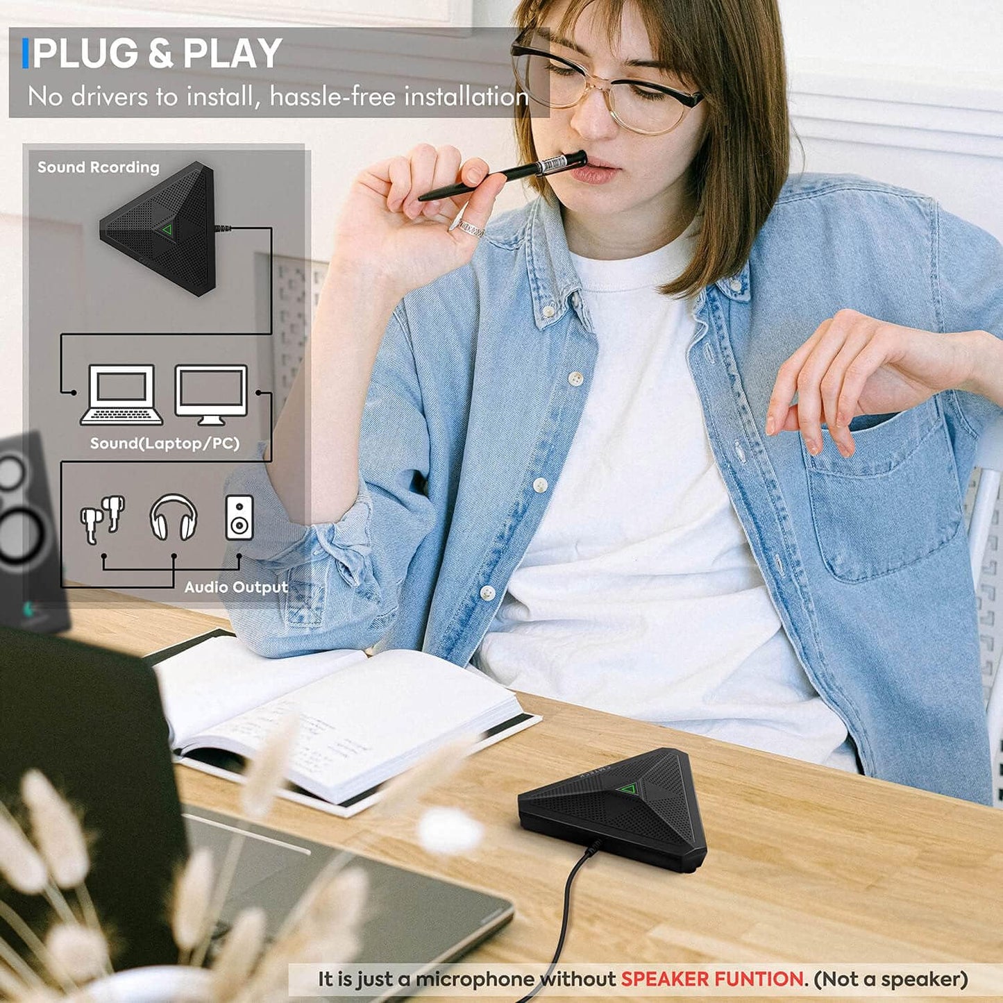 CMTECK Conference USB Microphone, Mute Button, Omnidirectional Condenser Boundary Mic for Recording, Streaming, Gaming