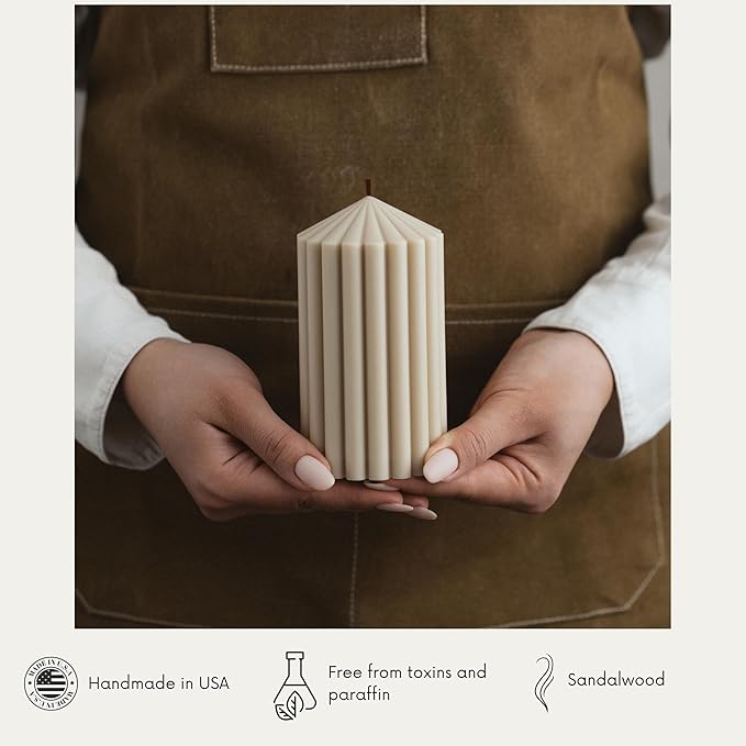 LAWA Ribbed Peak Pillar Candle - Large Beautiful Handmade Pillar Scented Soy Wax Candle Elegant Bubble Aesthetic Candle Housewarming Gift Home Room Shelf Decor Idea Moon Gray (Small)