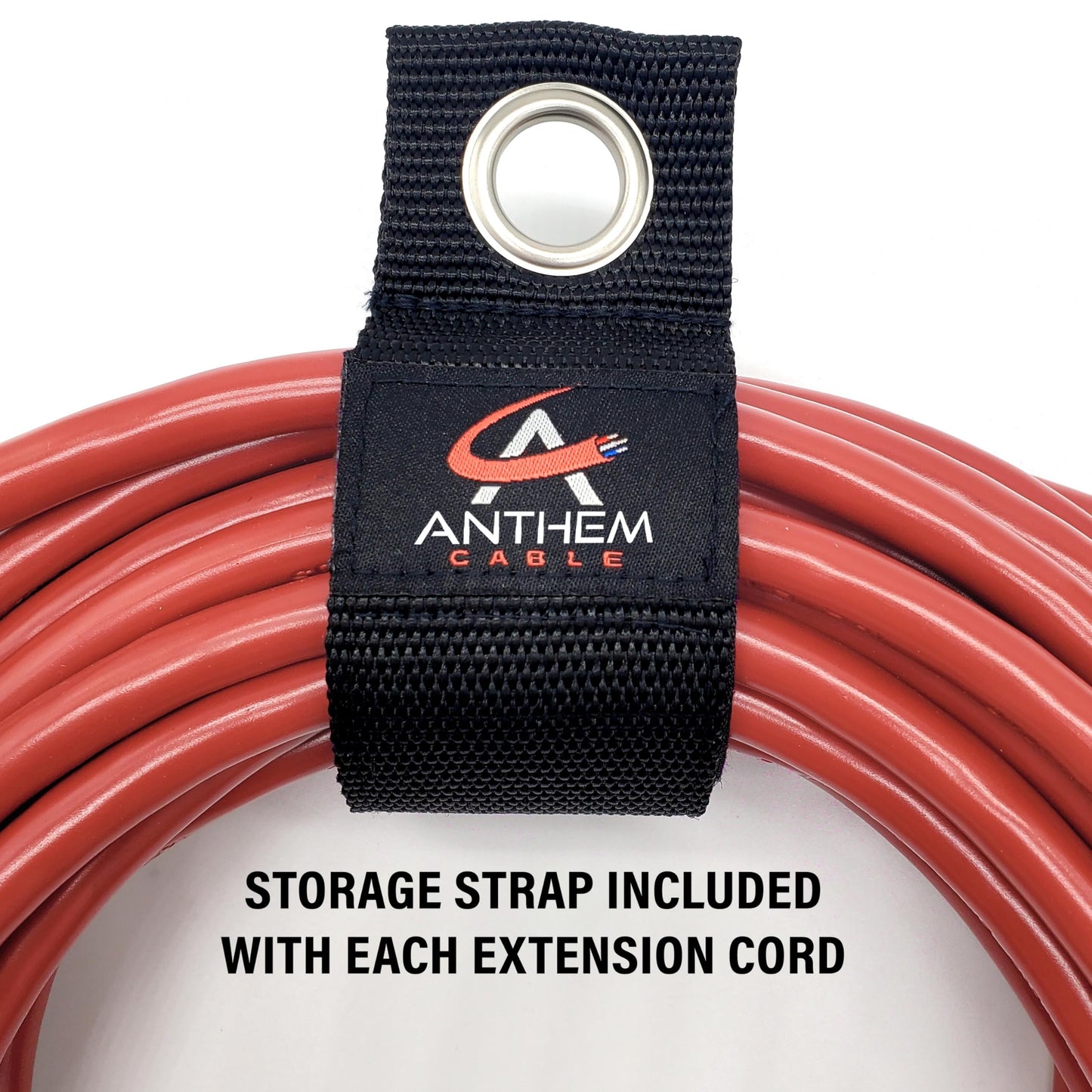 100 ft - 14 Gauge Extension Cord Outdoor - Made in USA - Lighted on Both Ends - Red Outdoor Extension_Cord Waterproof by Anthem Cable - Heavy Duty ExtensionCord 100 ft 13 Amp Extension