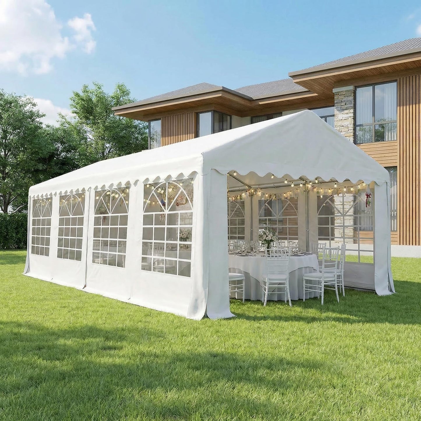 Heavy Duty Party Tent, 20x20FT, Folding Carport Canopy with Galvanized Steel Structure, Roll-Up Windows & Doors, Outdoor Portable Garage with Removable Sidewalls for Car, Boat, Truck, Motorcycle
