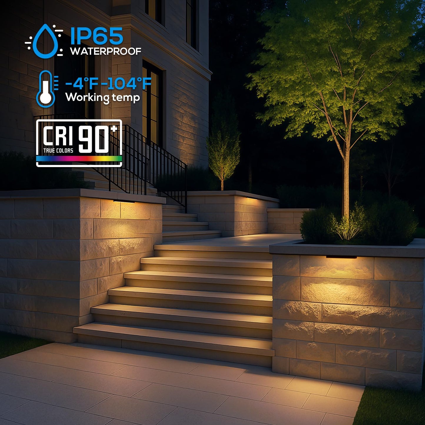 LEONLITE 8-Pack 12 Inch LED Hardscape Lighting, Update Retaining Wall Lights, LED Landscape Lighting, 12-24V AC/DC Paver Light Low Voltage, 3W/5W/7W Dimmable Outdoor Step Lights, 2700K Soft White, ETL