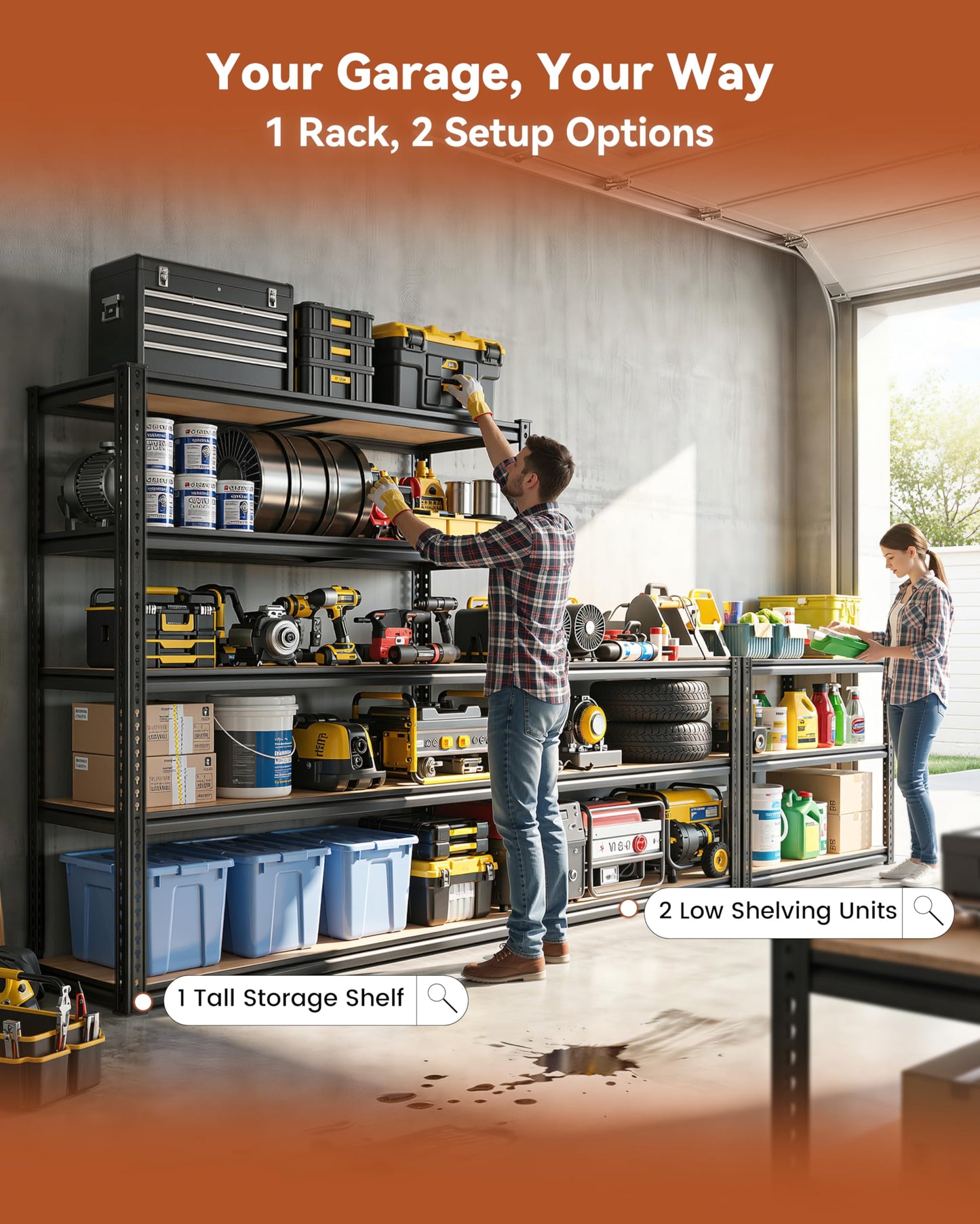 CypBed Storage Shelves Heavy Duty Garage Shelving Unit Adjustable 2200LBS Metal Shelving 5 Tier Garage Storage Rack, Shelf for Basement/Warehouse/Pantry/Closet/Kitchen 35.54" W x 16" D x 72" H, Black