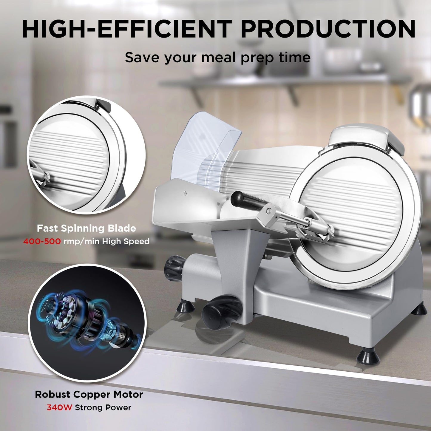Valley Sportsman 10" Commercial Meat Slicer, Electric Deli Slicer with Adjustable Thickness Stainless Steel Blade, Built-in Sharpener, Food Slicer Machine for Meat/Bread/Cheese, Easy Cleaning