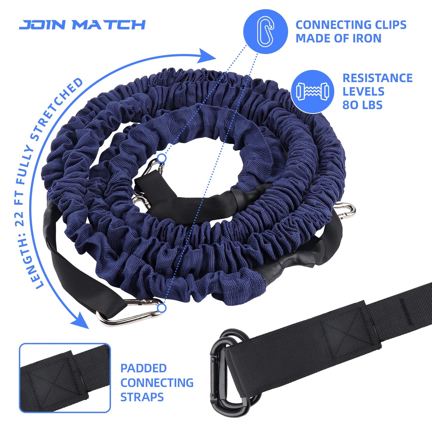 80Lbs Resistance Bungee Cord Speed Training Set, Dual Resistance Cord(8-22'), Improve Agility Focus Strength Power, for Basketball Tennis Football Volleyball, Help You Build Muscle