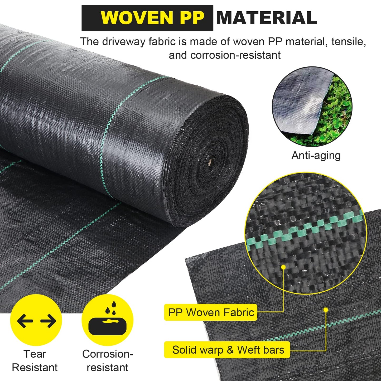 Driveway Fabric 2.5x500 ft - Commercial Weed Barier, Heavy Duty 4OZ Landscape Fabric for Road, French Drain, Erosion Control, andConstruction Projects