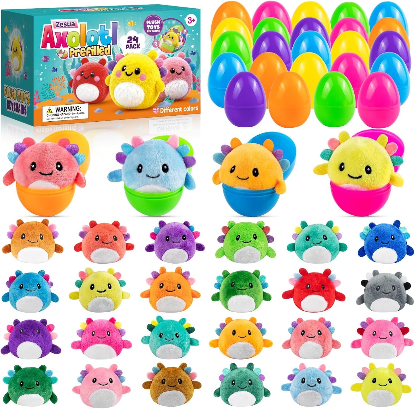 Skiennix Easter Basket Stuffers - 12 Pack Prefilled Plastic Eggs with Axolotl Plush Toys for Kids