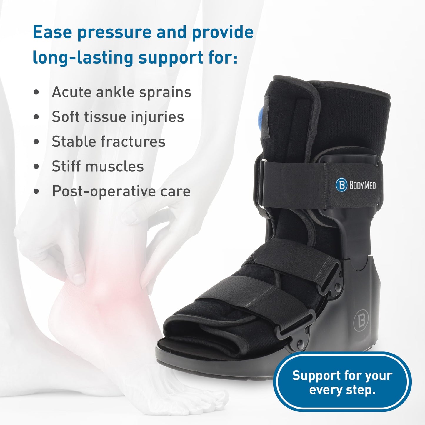 BodyMed Air CAM Walking Fracture Boot, Small, 11.5" Tall - Adjustable and Shock-Absorbing Support for Foot and Ankle Recovery - Fits Left & Right Foot