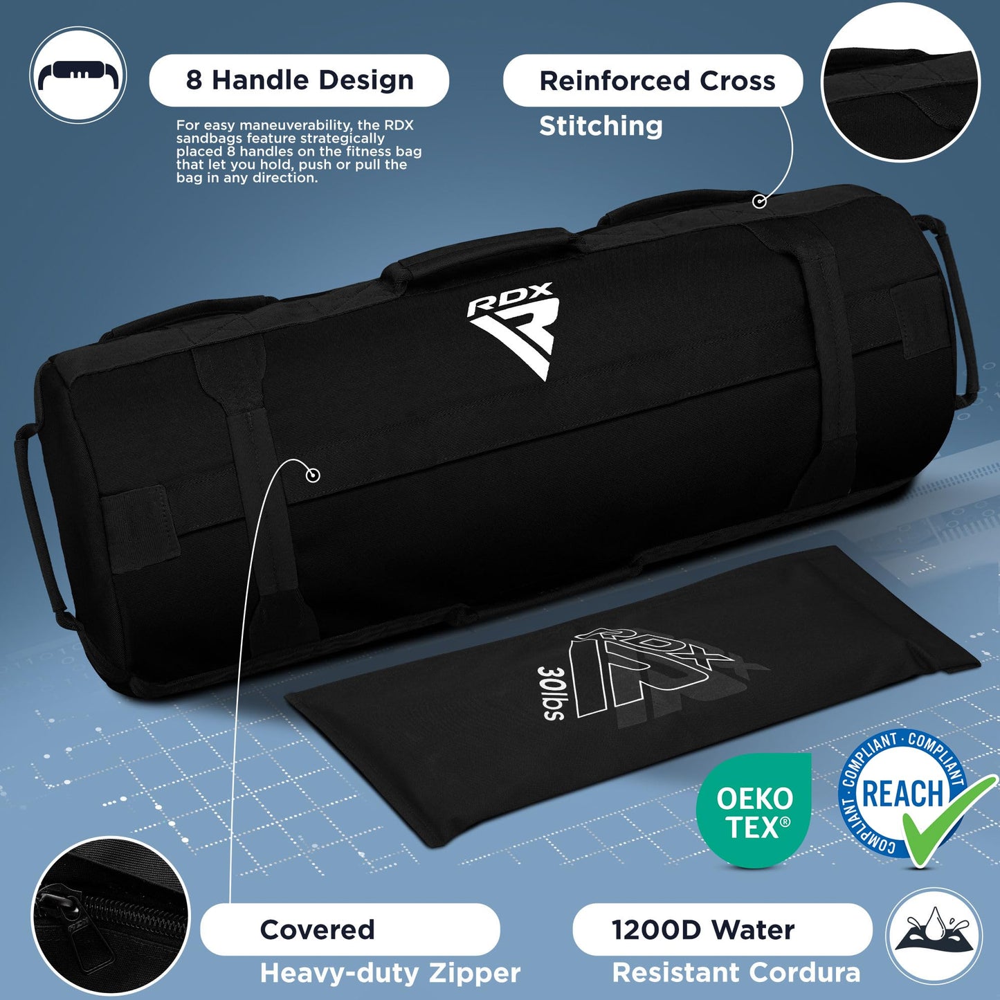 RDX Sandbag for Fitness Weights Training, Unfilled Power Bags with Handles, 5-200 LBs Adjustable Weighted Slam Bag for Strength Powerlifting Running Heavy Workout Home Gym Exercise, Sold AS UNFILLED