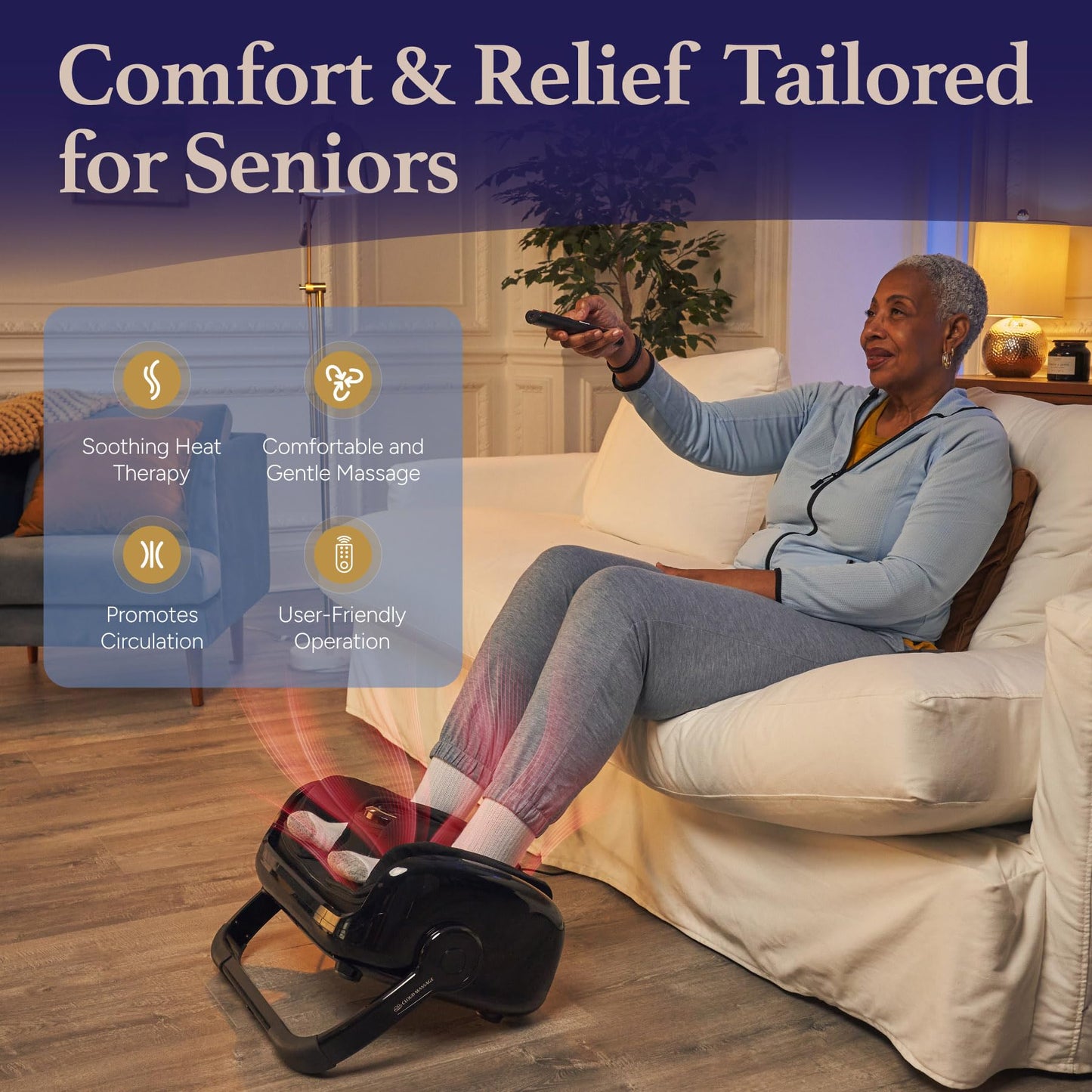 Cloud Massage Shiatsu Foot Massager with Heat - Deep Kneading & Compression, Adjustable Intensity, Multi-Mode Leg and Foot Massager with Remote Control, Anti-Slip Base - Standard Size, Black