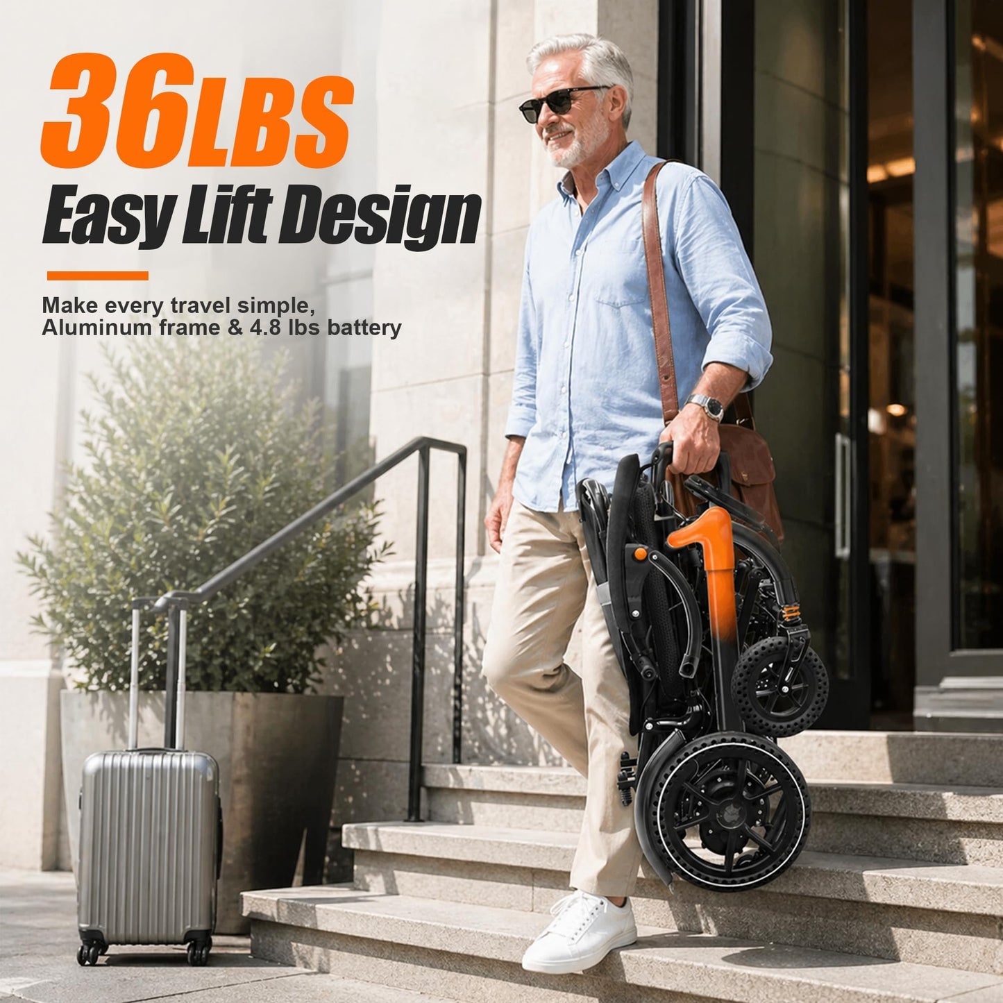 BIQISSI Electric Wheelchair for Adults, 36LBS Lightweight Electric Wheelchairs, 500W Brushless Motor Power Wheelchair, Foldable Motorized Wheelchair for Seniors, Airline Approval (Orange, 15MI)