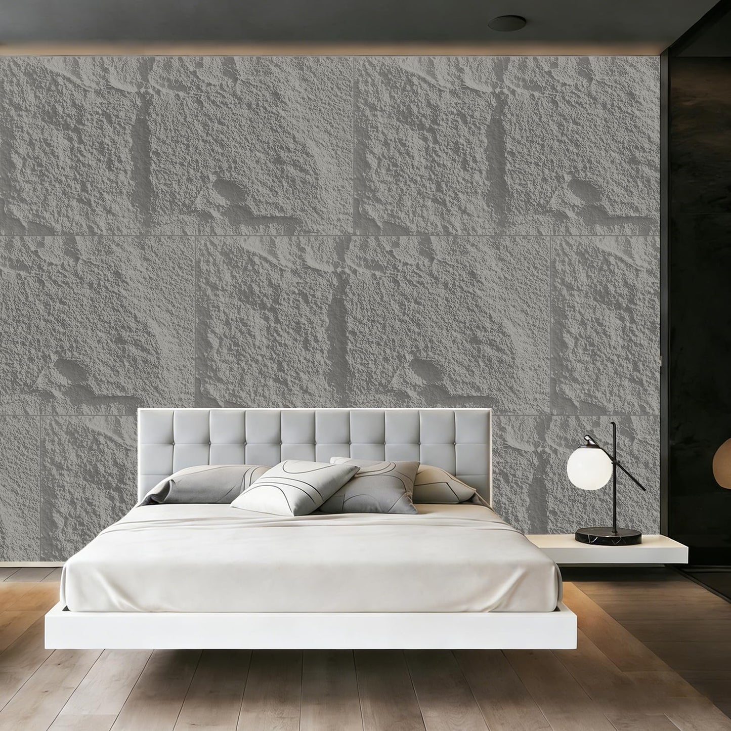3D Faux Stone Wall Panels, 1.18" wall Panels for Interior wall Decor, 4 PCS PU Wainscoting Panel， Cement Texture， Thicker Accent， for Living Room, Office, 47.2" x 23.6" (Light Gray)