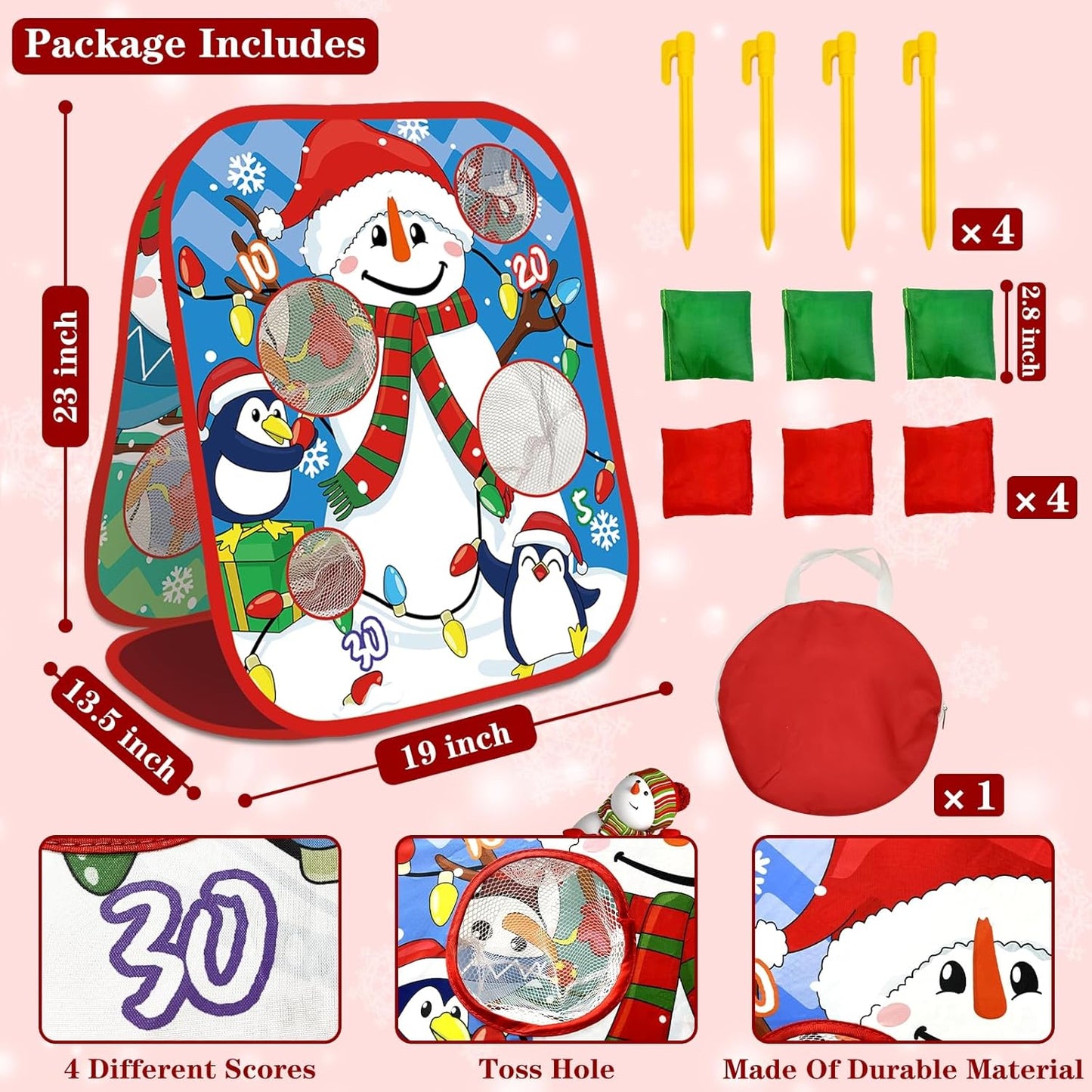 Skiennix Christmas Party Games - Double-Sided Bean Bag Toss Game | Foldable Cornhole Board for Family Fun